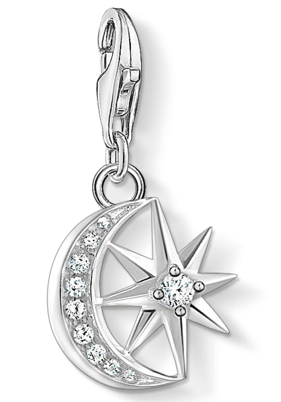 Charm-Einhänger THOMAS SABO "Stern & Mond", bunt (silberfarben, weiß, weiß), Charms, Damen, Silber 925 (recycelt), mit Zirkonia (synth.)