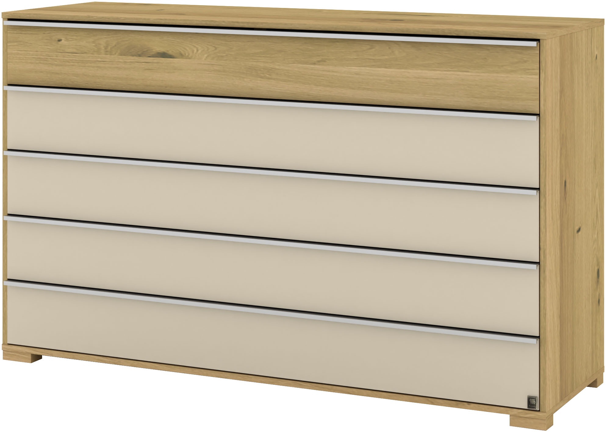 Thumbnail - Musterring Schubkastenkommode "Savona Sideboard, Wäscheschrank, mit Schubladen, teilmassiv, 141 cm" Bianco-Eiche, mit Gl...