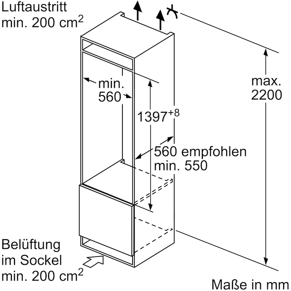 SIEMENS Einbaukühlschrank »KI52FADF0«, KI52FADF0, 139,7 cm hoch, 55,8 cm breit