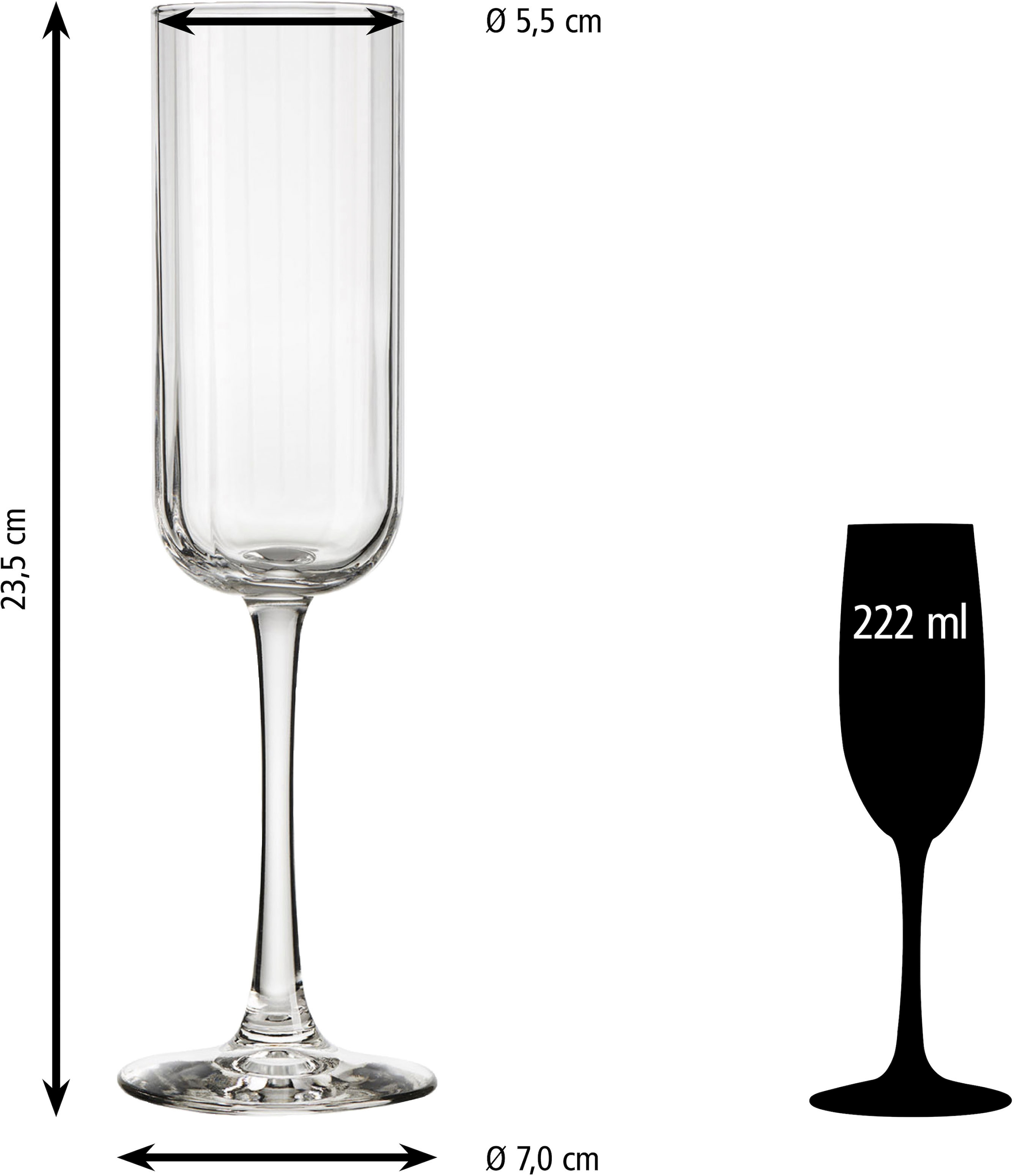 LIBBEY Sektglas »Libbey 12er Set -LINEAR-«, (Set, 12 tlg.), 222 ml, hochwertig verarbeitet, im modernen Design