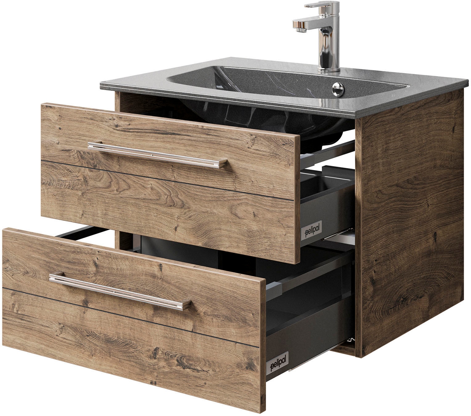 Saphir Waschtisch »Serie 6025 Mineralmarmor-Waschtisch mit Unterschrank, 67 cm breit«, Waschplatz mit 2 Schubladen, hängend, verschiedene Ausführungen