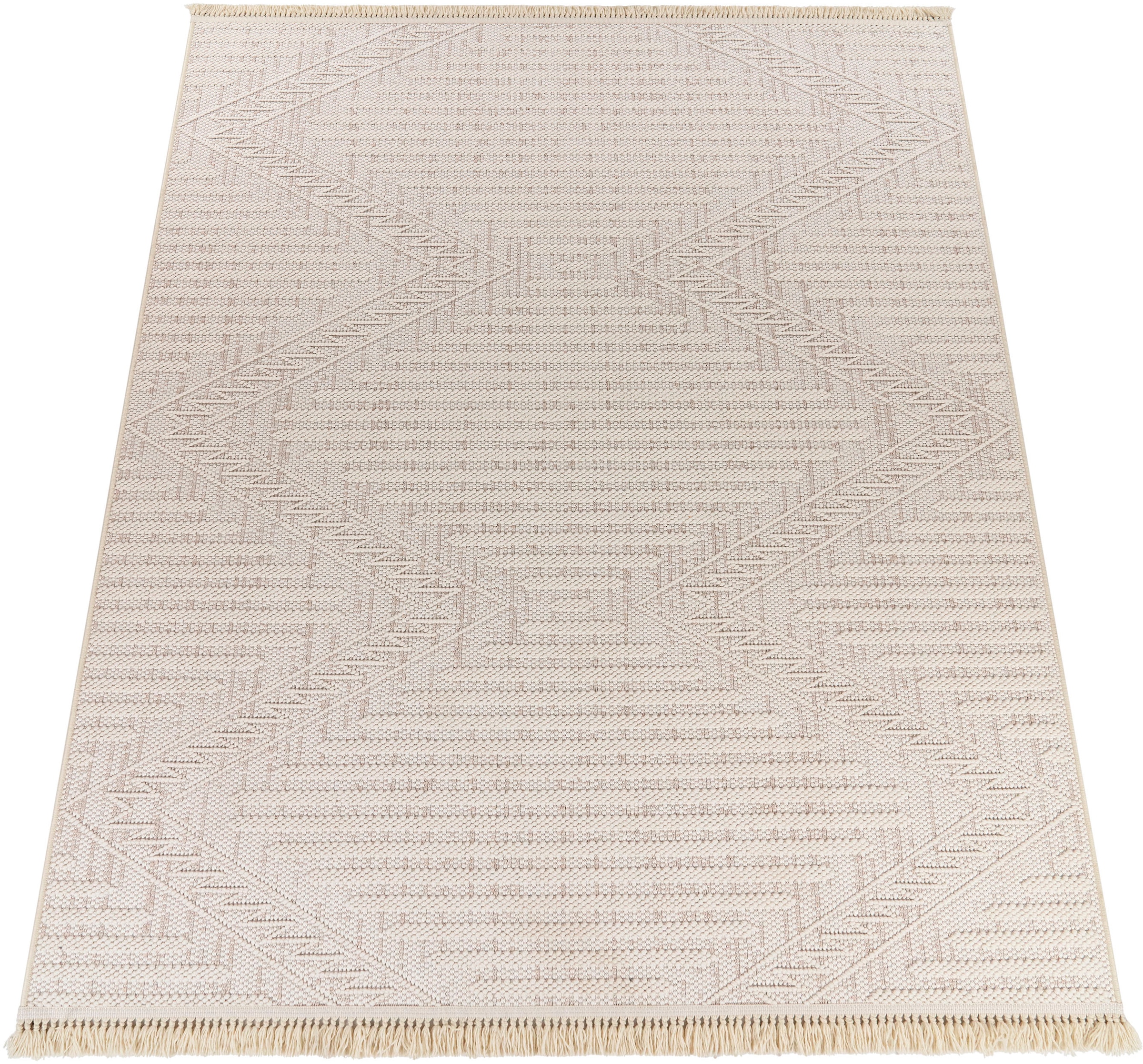 Paco Home Teppich »Buckman 461«, rechteckig, 11 mm Höhe, Kurzflor, Uni Farben, Hoch-Tief Effekt, Rauten, mit Fransen