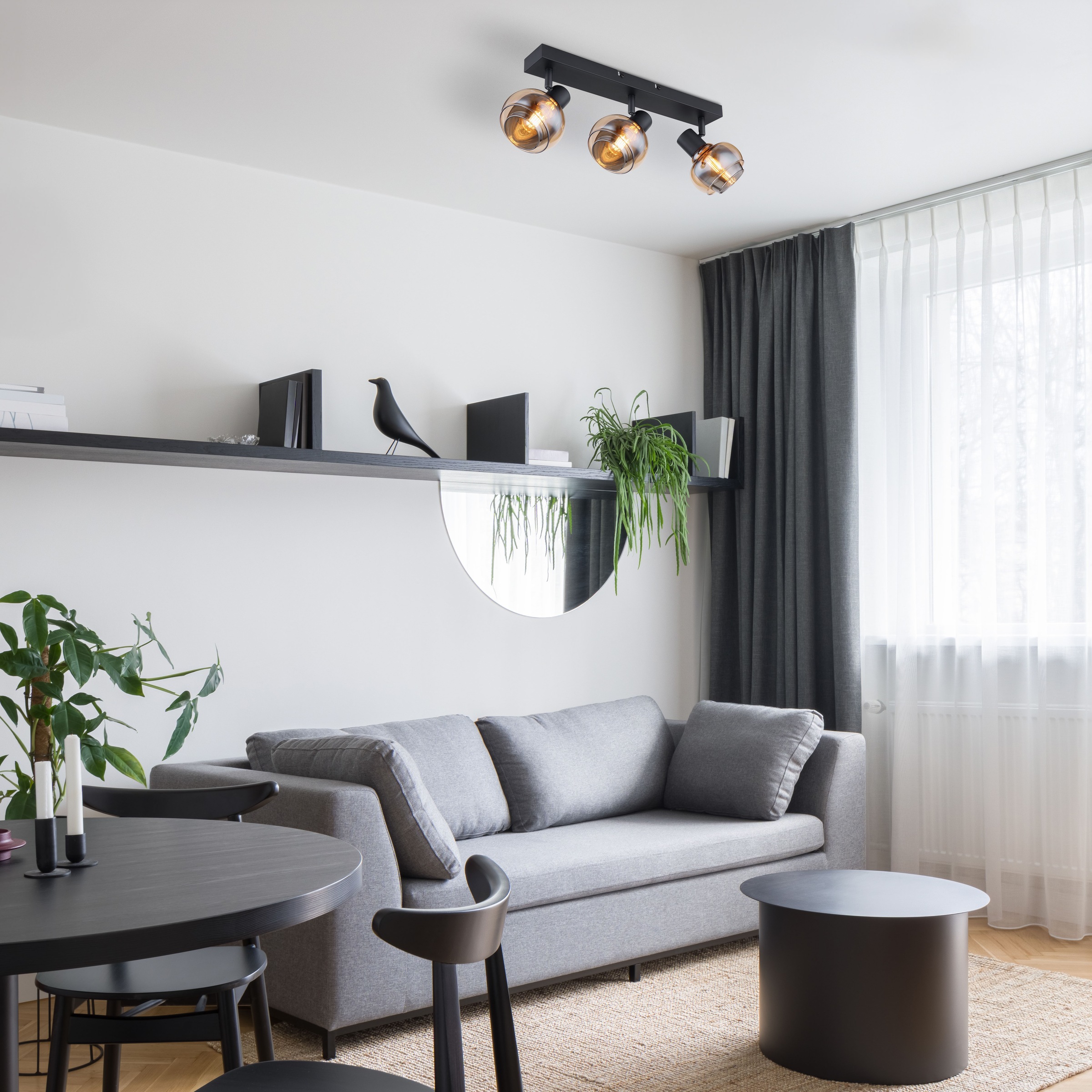 GLOBO LIGHTING Deckenstrahler »TOKKI«, Leuchtmittel E14 | ohne Leuchtmittel, Deckenspot/schwarz/Glas amber/Glas rauchfarben/Flur/Wohnzimmer