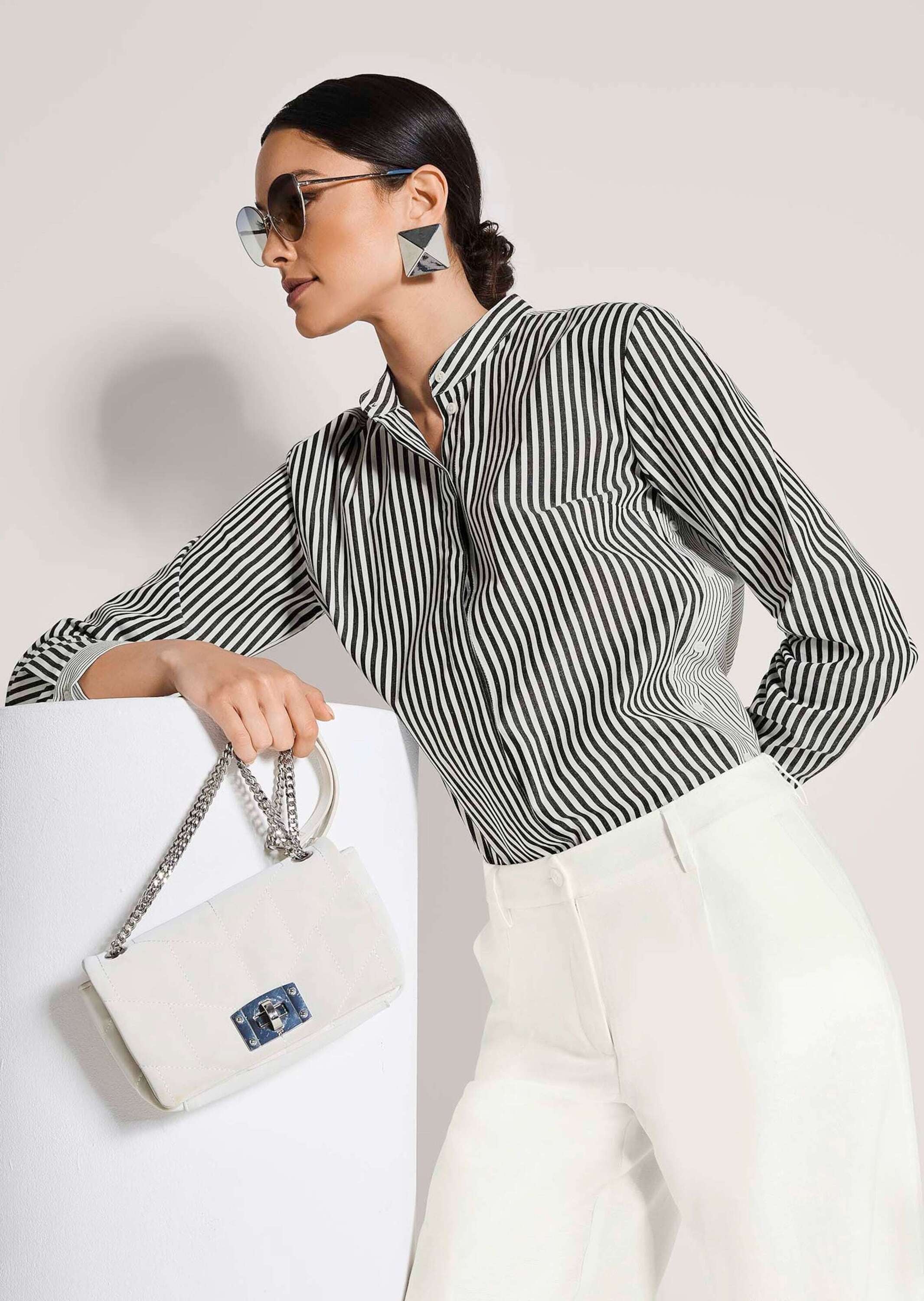 MADELEINE Langarmbluse »Streifenbluse Blusenshirt mit Knopfdetails« Bluse mit seitlicher Naht und fake Knöpfen