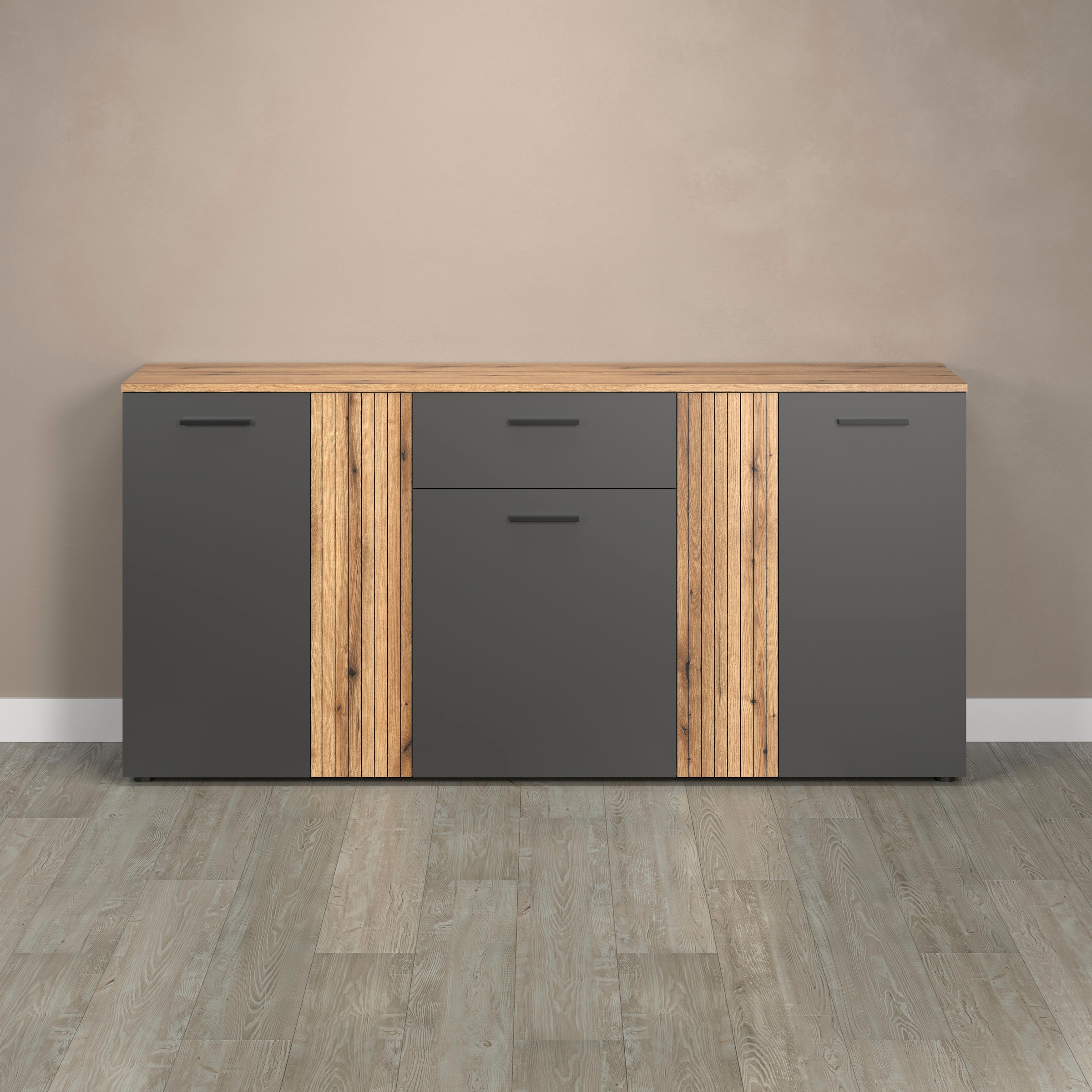 Home affaire Kommode "Estepona" Sideboard mit anpassbaren Türen mit Rillen-Optik
