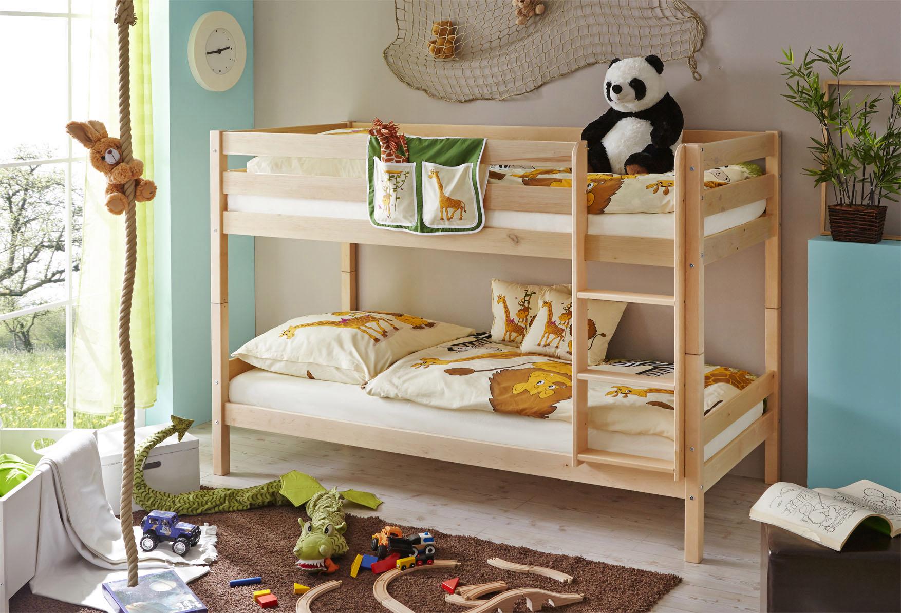 Etagenbett TICAA, B:99cm H:140cm L:208cm, beige, Kinderzimmer, Etagenbetten, "Marcel", mit Rollrost, Kiefer