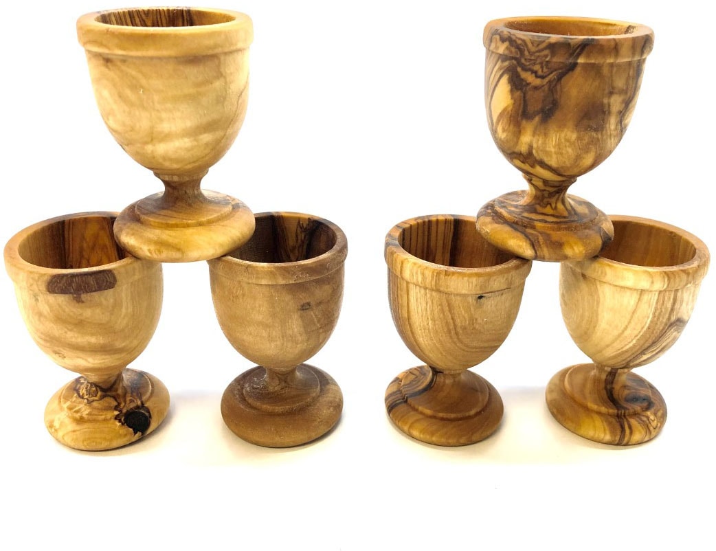Olivenholz-erleben Eierbecher »KLASSIK gedrechselt aus edlem Olivenholz«, (Set, 6 tlg., 6x Eierbecher), Handarbeit, Angenehme Haptik, Lebensmittelecht & unbehandelt