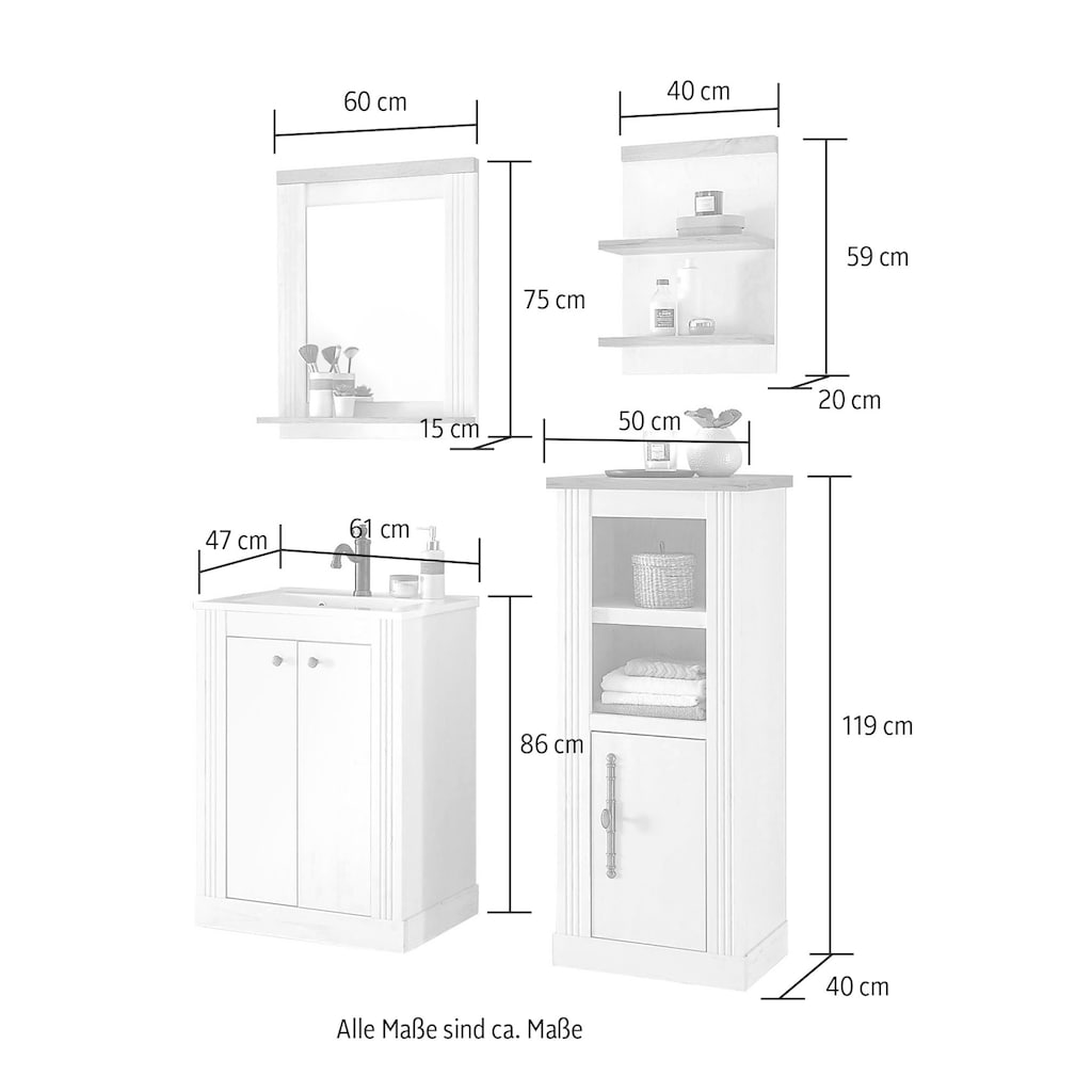 Home affaire Badmöbel-Set »WESTMINSTER«, (4 St.), im romantischen Landhausstil