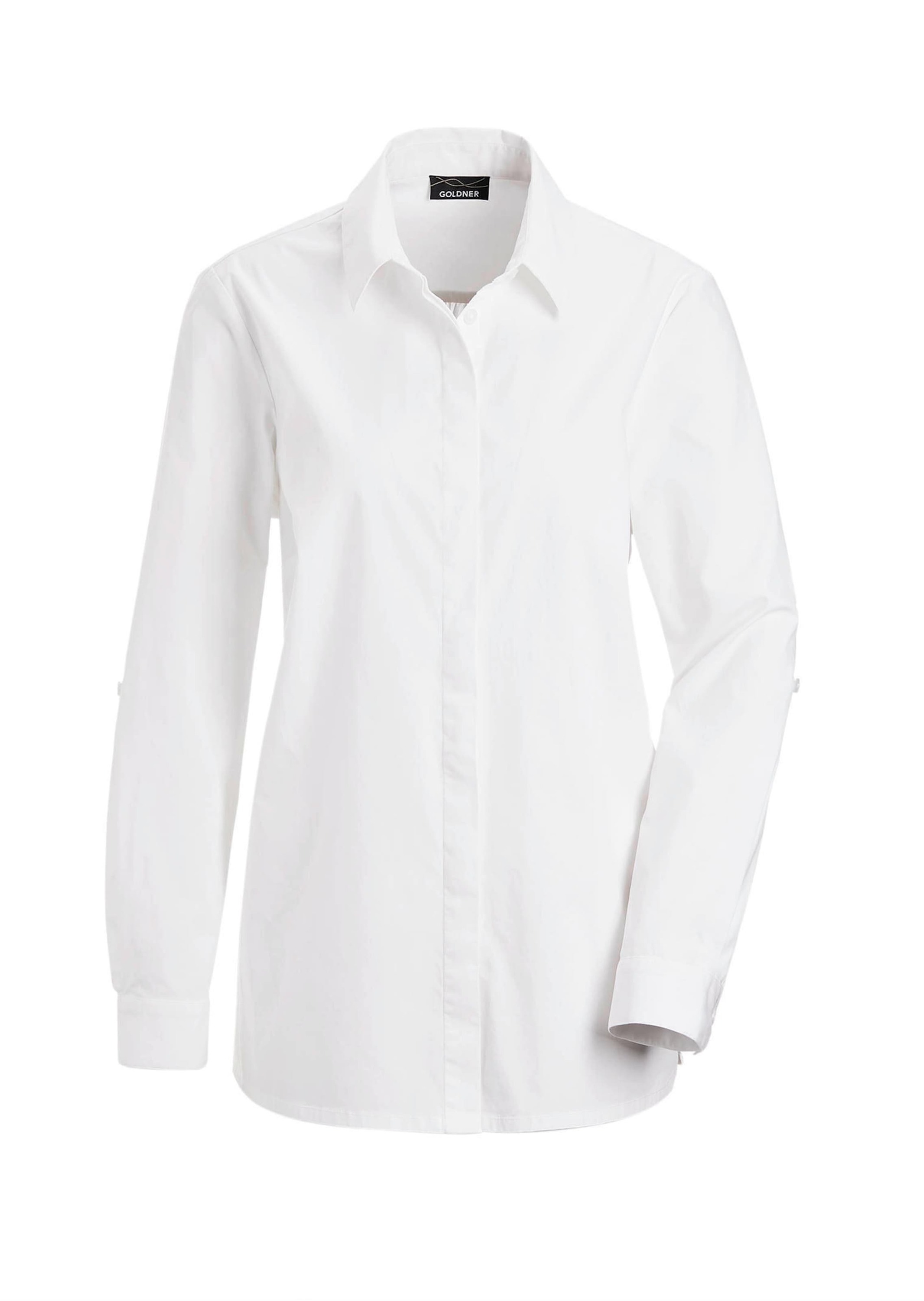 GOLDNER Hemdbluse "Weiße Damenbluse im längeren Schnitt" Seitenschlitze günstig online kaufen