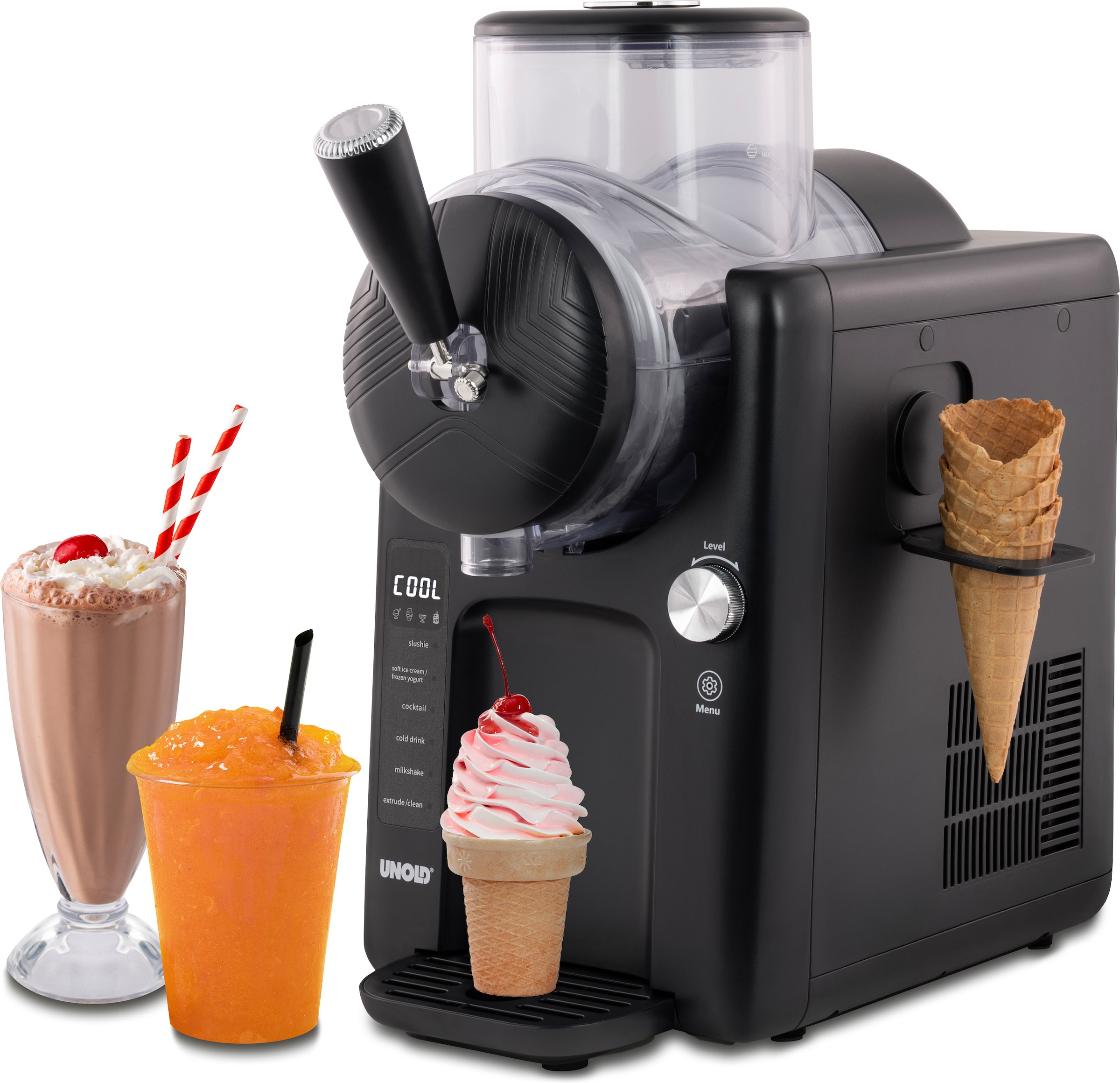 Unold Schwarz Slush-Eismaschine "2In1 Slush- & Softeismaschine Sofie - " 2 L 150 W von Baur