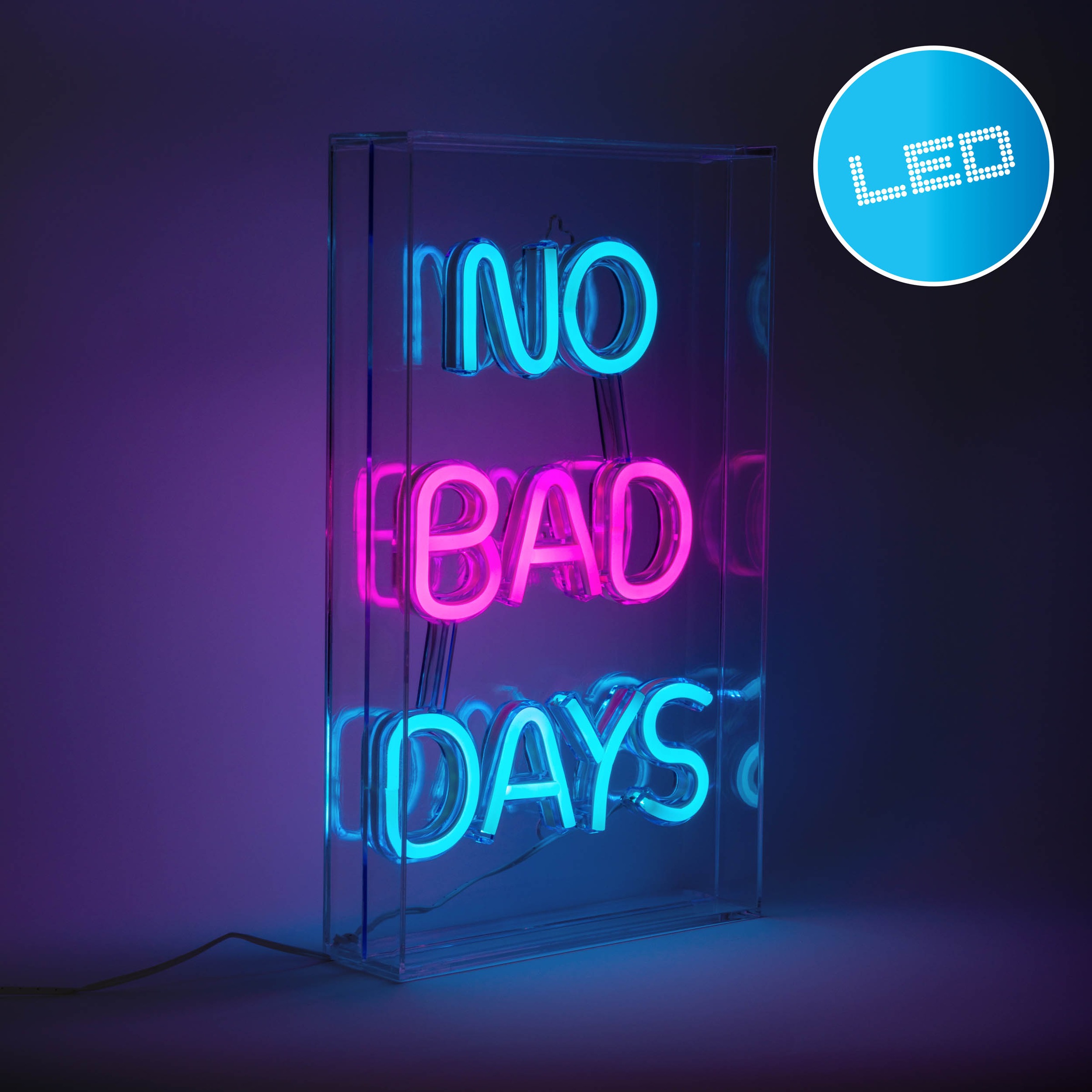 näve LED Dekolicht »NO BAD DAYS«, 1 flammig, Leuchtmittel LED-Modul | LED fest integriert, Schriftzug beleuchtet blau rot, Tisch- Wandfunktion, transparent, USB