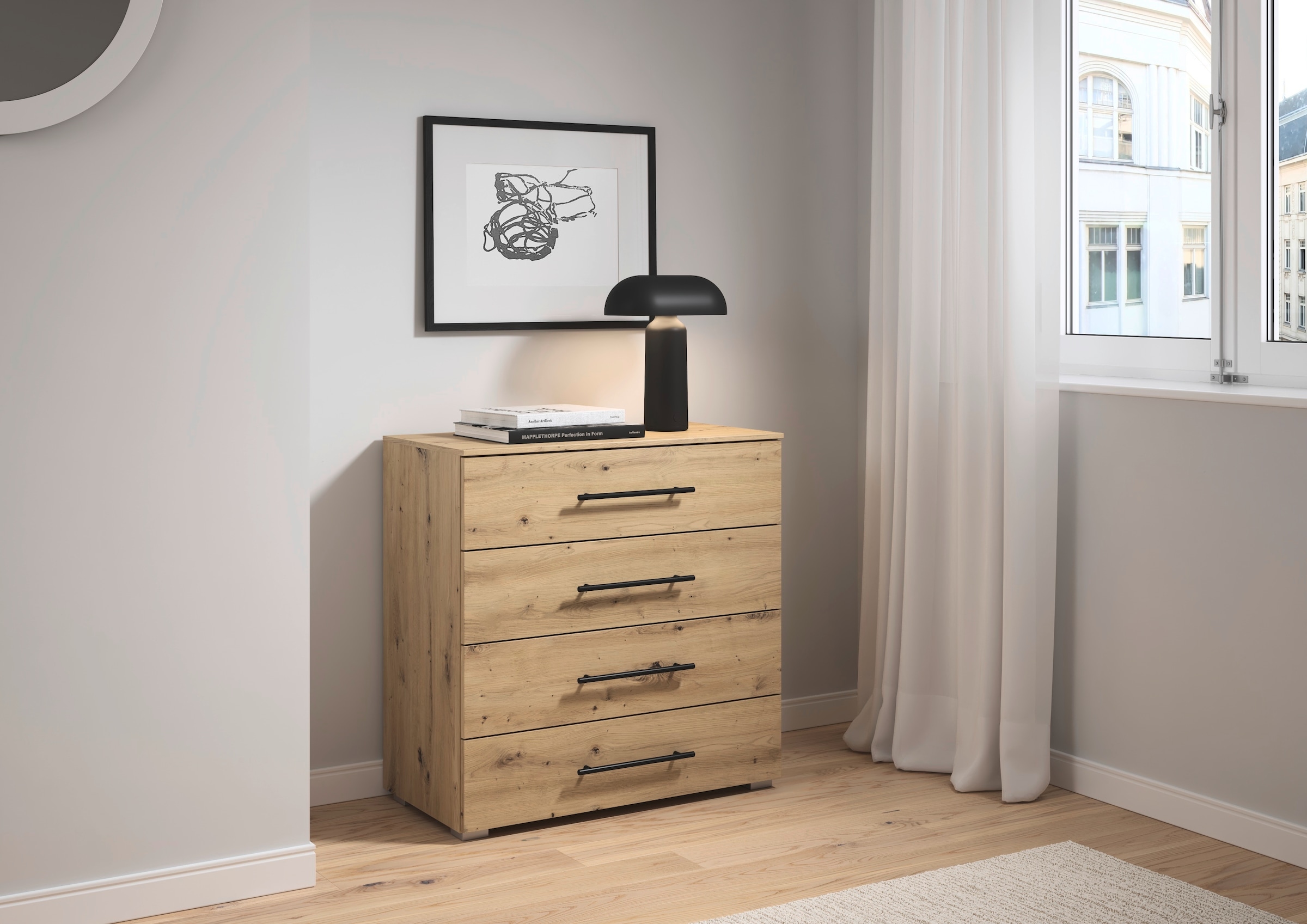rauch Schubkastenkommode »Sideboard Schubladenkommode AVOLA mit Dekorfront« Breite 80 cm inkl. Soft-Close-Funktion,  vier große und geräumige Schubladen mit viel Stauraum MADE IN GERMANY