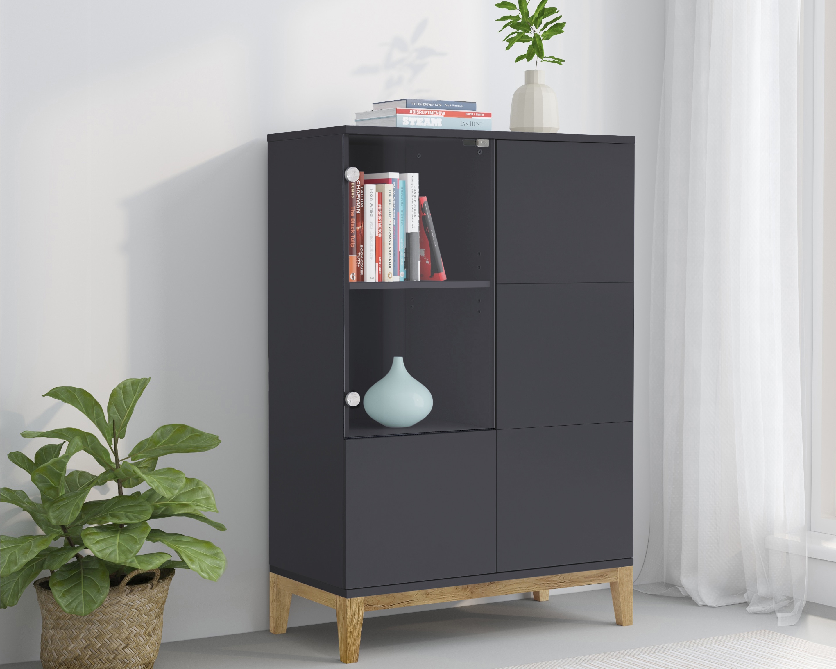 OTTO home Highboard "Maryd" Kommode, Midischrank, m. Glas- u. Holztüren, Einlegeböden, Breite 80cm