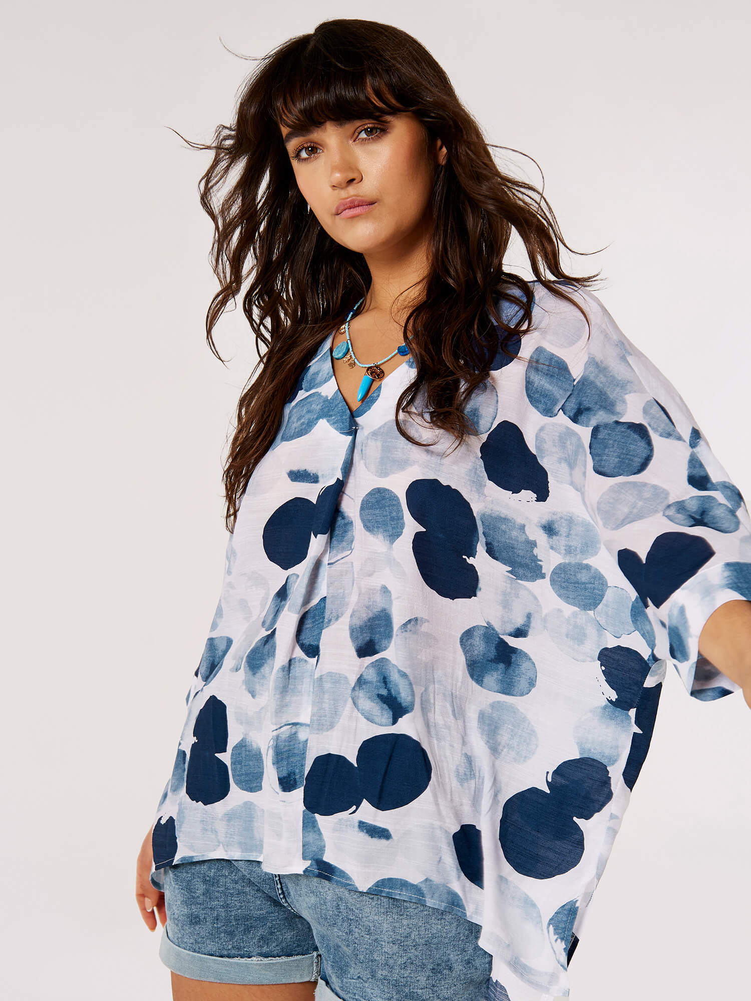 Apricot Shirtbluse "Bedrucktes Blusentop" mit Kellerfalte