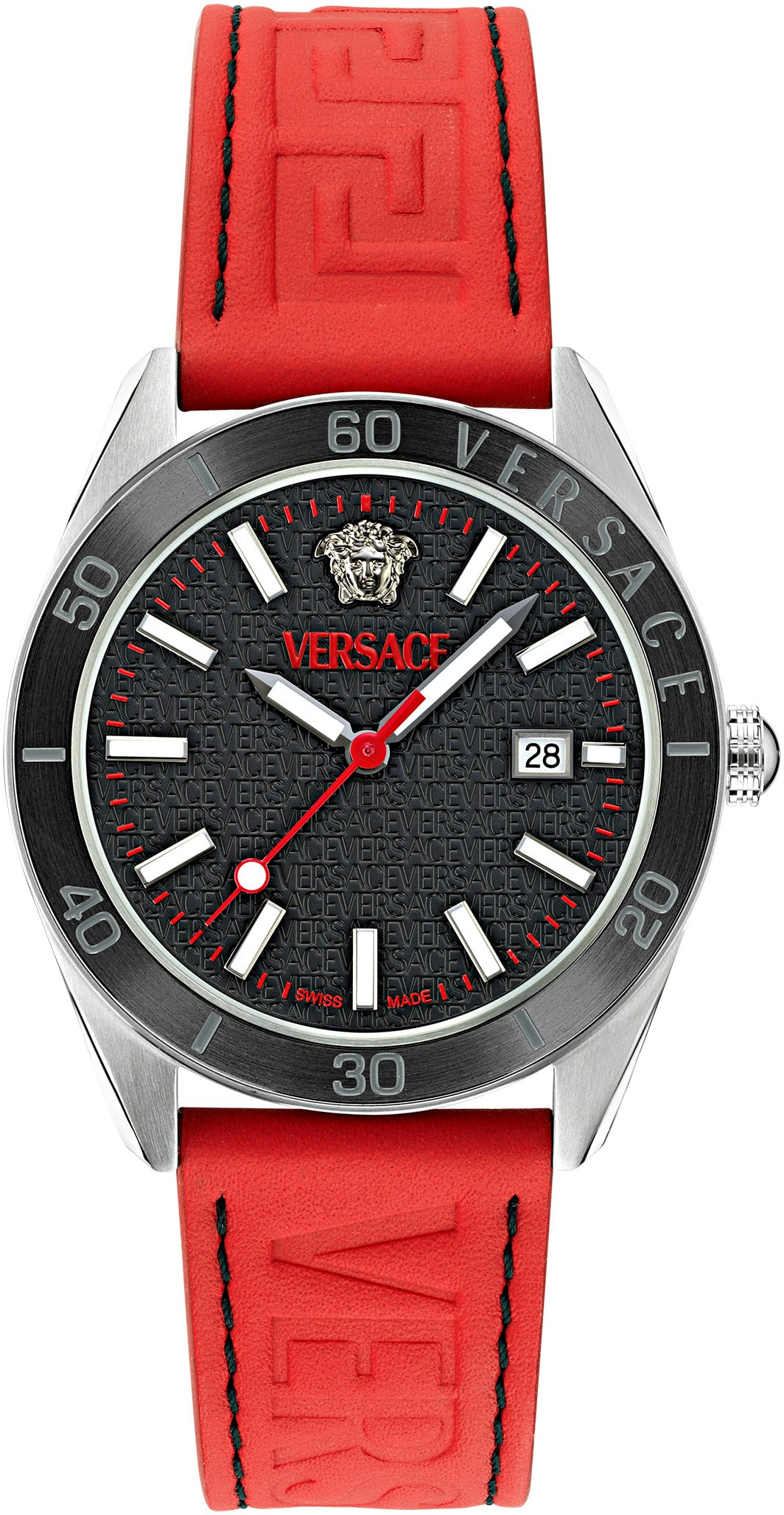 Versace Quarzuhr »V DOME«, Armbanduhr, Herrenuhr, Swiss Made, Leuchtindizes (Zifferblatt), Datum