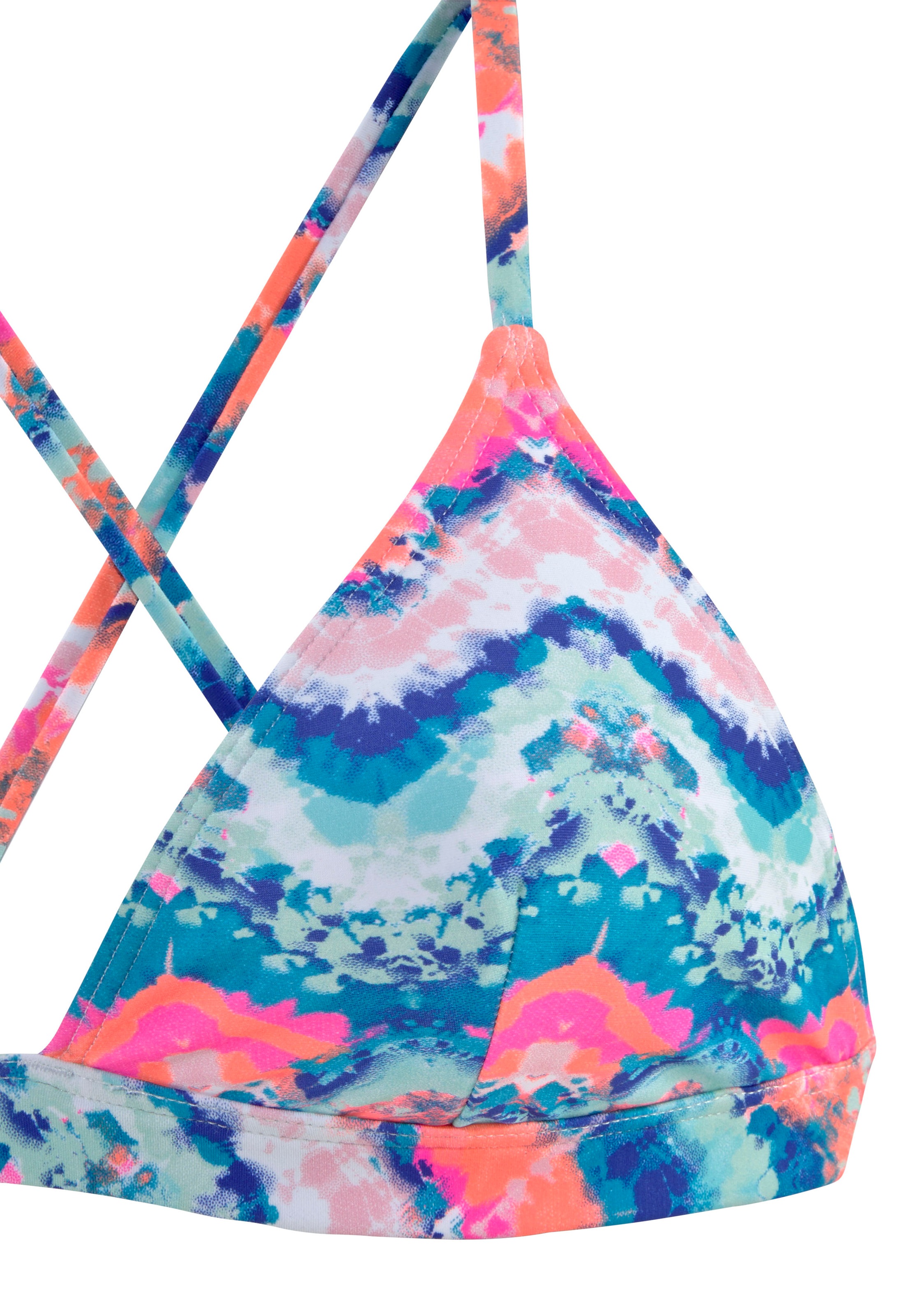 Triangel-Bikini-Top VENICE BEACH "Face", Damen, Gr. 42, Cup B, blau (blau, orange), Polyamid, bedruckt, gemustert, Bikini-Oberteile, mit sommerlichem Print 3