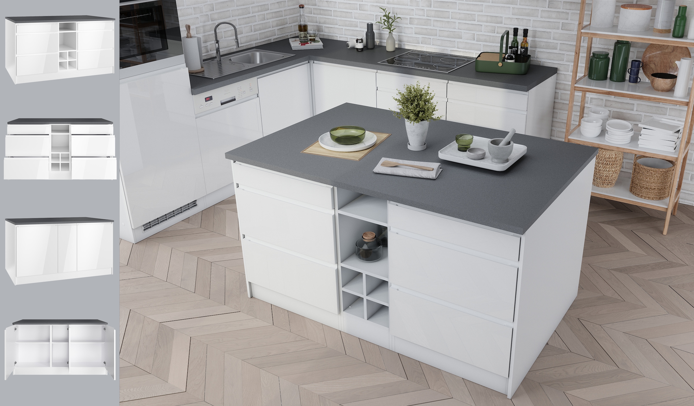 HELD MÖBEL Kücheninsel »Virginia«, Breite 153 cm, MDF-Fronten, Flaschenregal