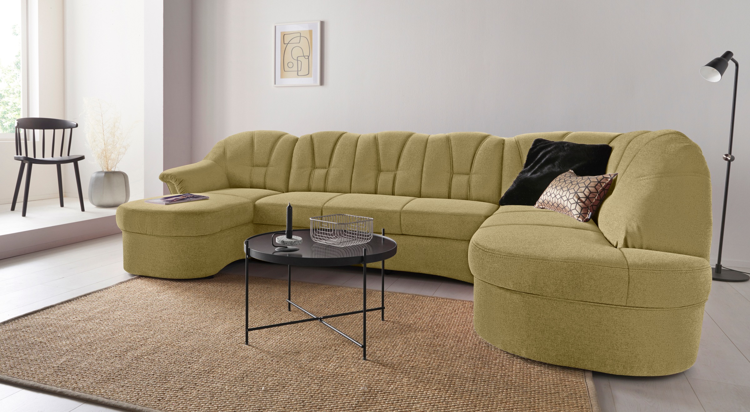 DOMO collection Wohnlandschaft "Papenburg elegand & zeitlos, viel Platz, Breite 297cm, U-Form" in großer Farbvielfalt, wahlweise Bettfunktion, frei im Raum stellbar
