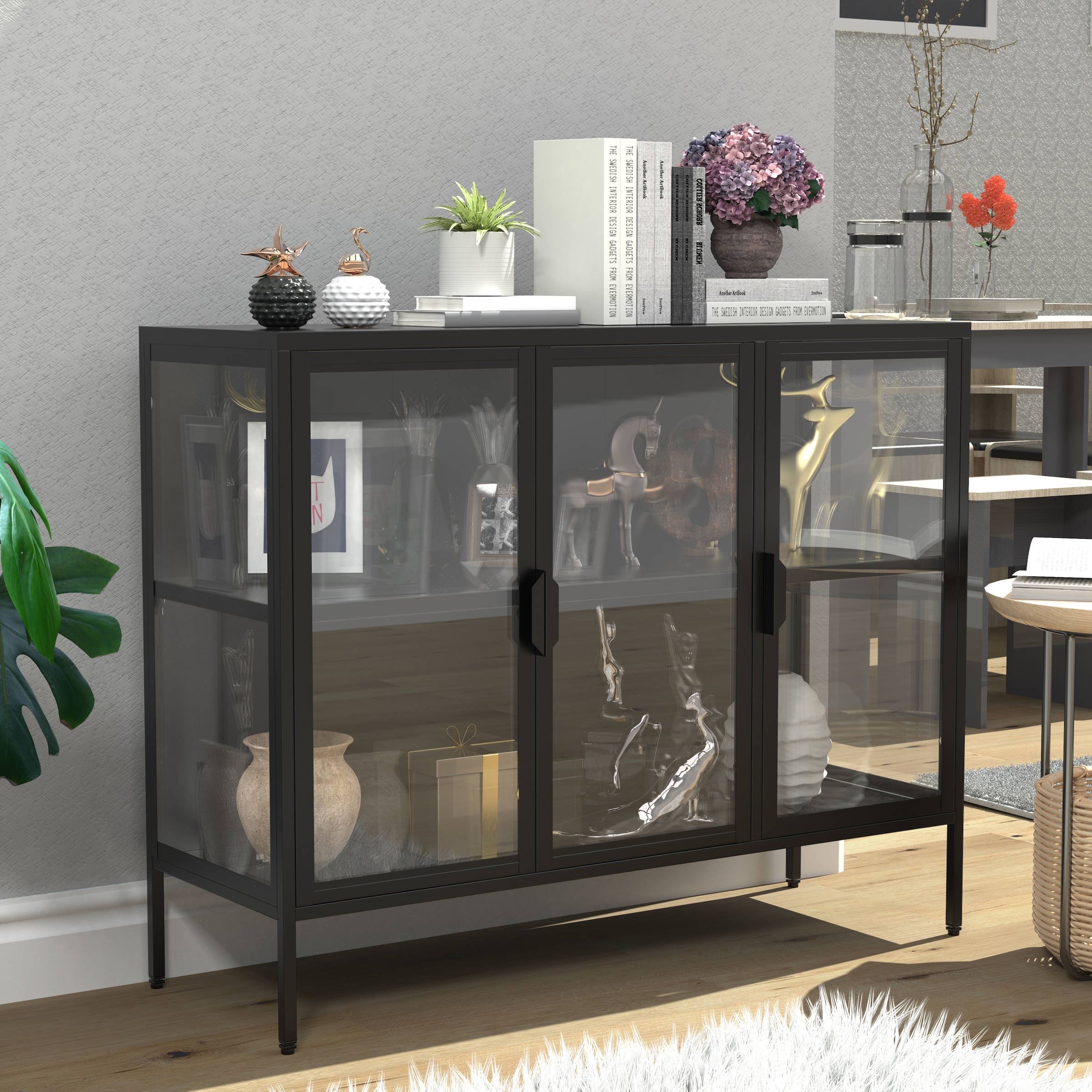 VCM Standvitrine »Stahl Glas Vitrine Sideboard Kommode Floka L«