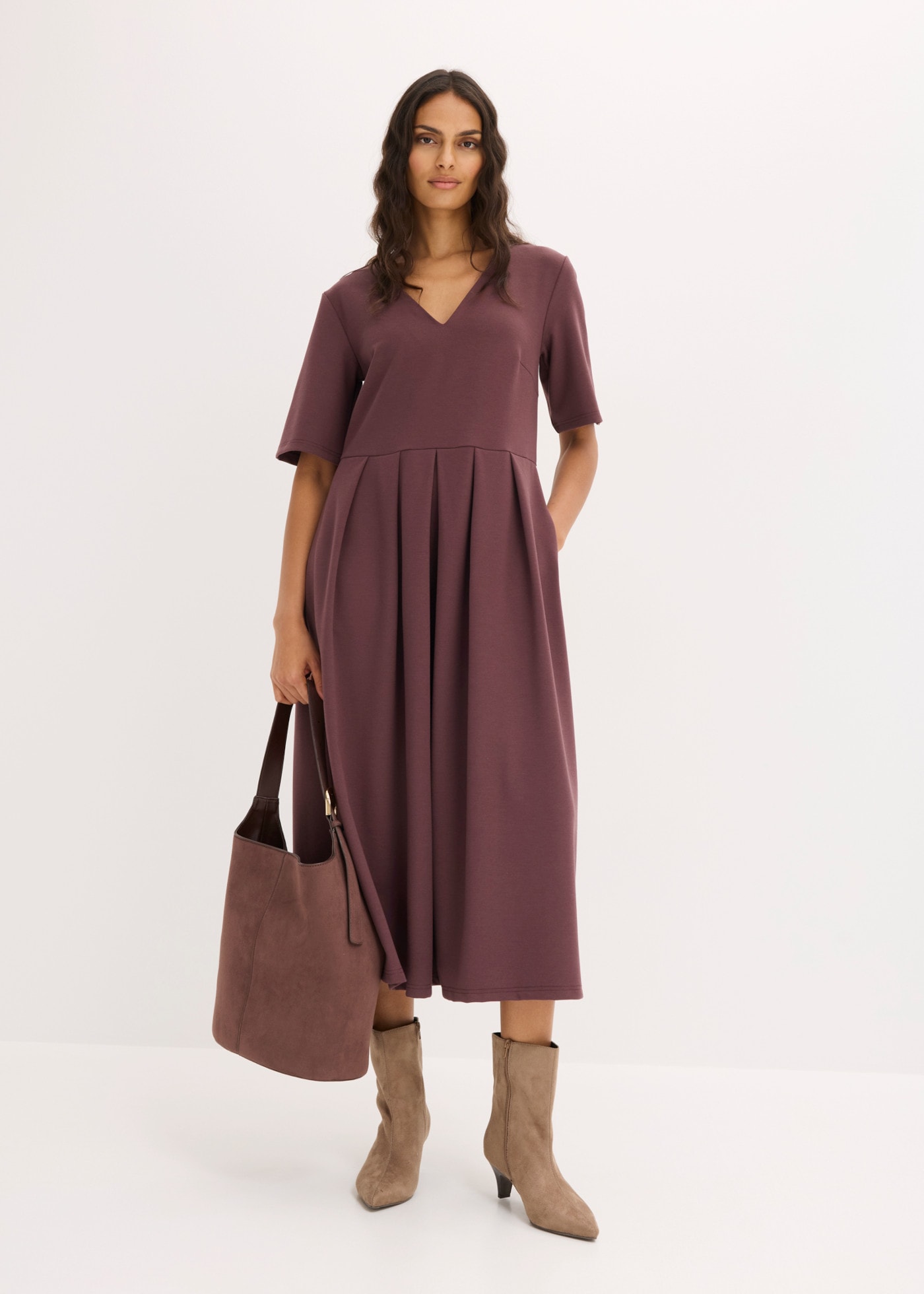 bonprix Shirtkleid mit V-Ausschnitt, Kurzarm, Loose Fit