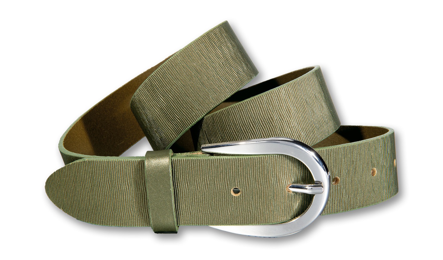 Ledergürtel SILBERGIFT "Ledergürtel mit silber-glänzender Designschließe", Damen, Gr. 90, oliv, Rindsleder, Gürtel Ledergürtel