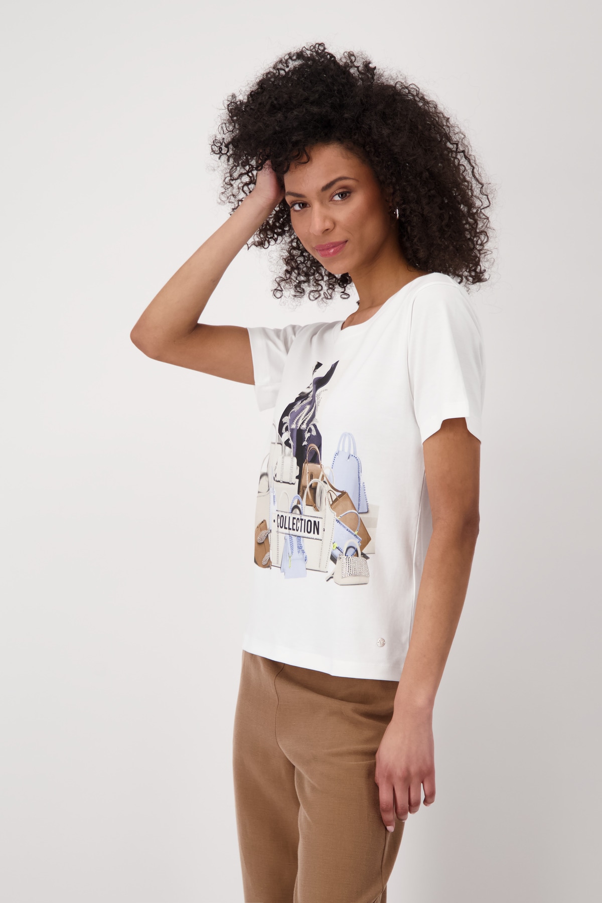 Monari Kurzarmshirt »Shirt Taschen«, mit funkelnden Strasssteinen