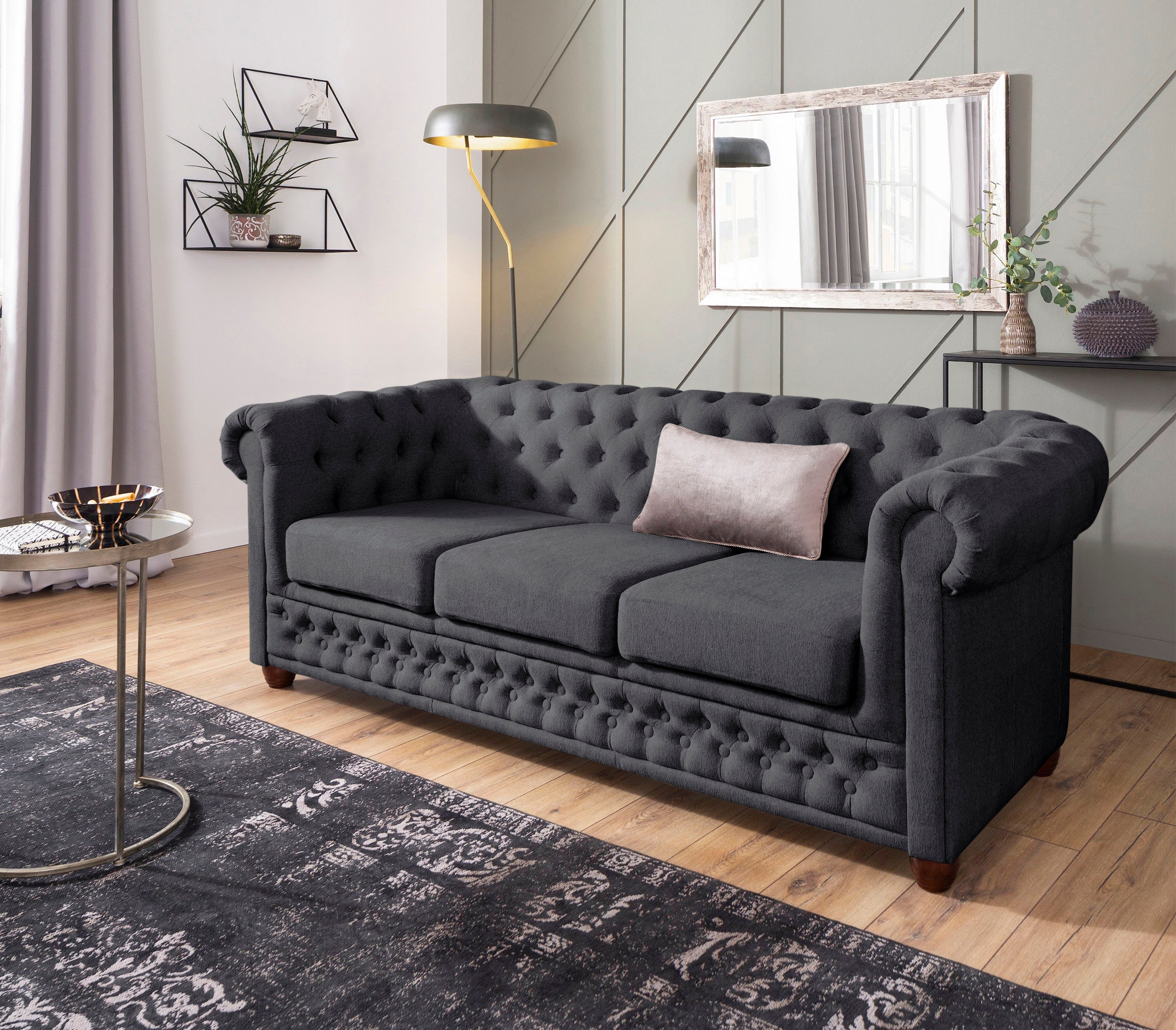 Home affaire Chesterfield-Sofa »New Castle«, mit hochwertiger Knopfheftung in Chesterfield-Design, B/T/H: 203/86/72