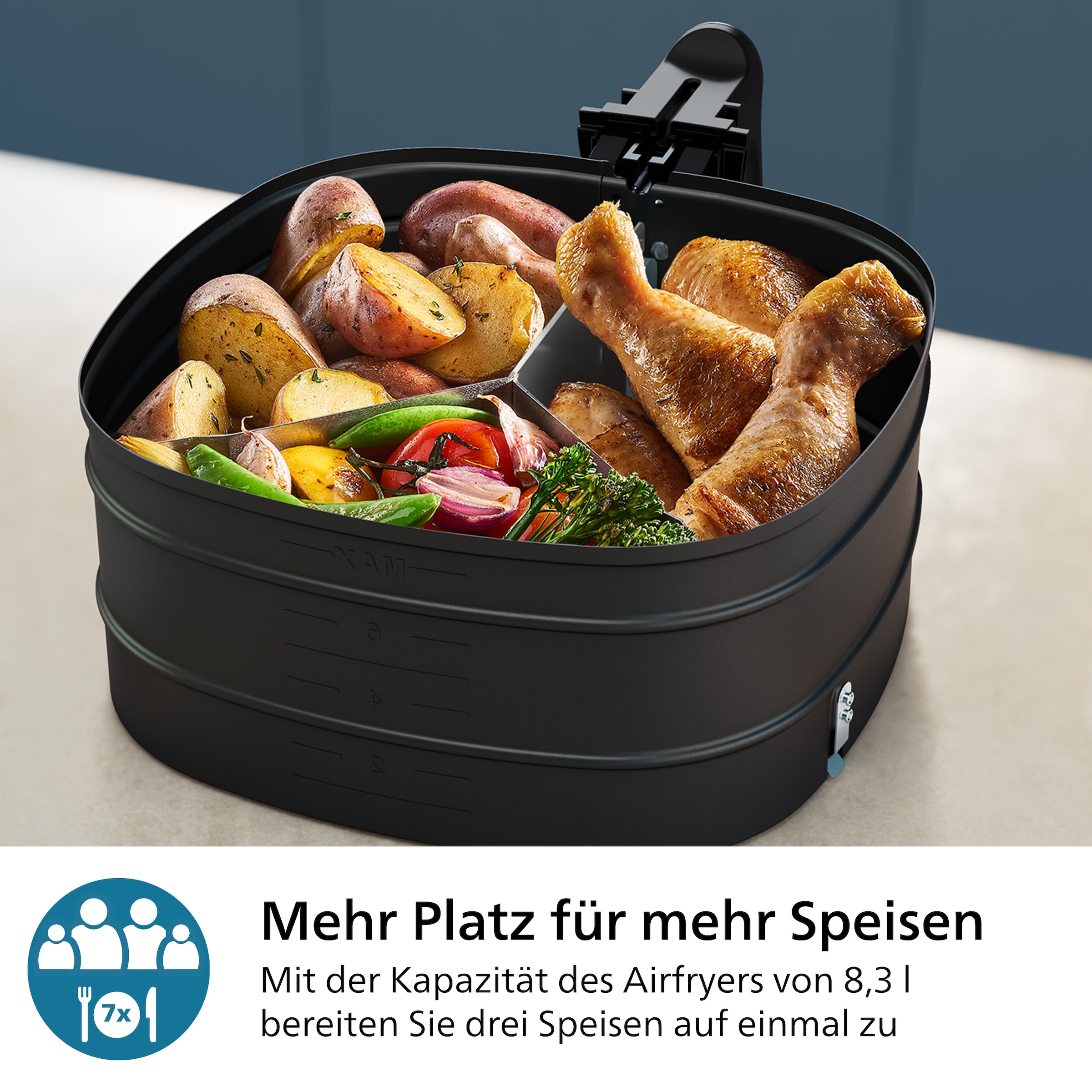 Philips Frittiereinsatz »HD9916/00, 3-fach Korbtrenner Airfryer Zubehör«, kompatibel mit Philips Airfryer Combi 7000 Series, spülmaschinenfest