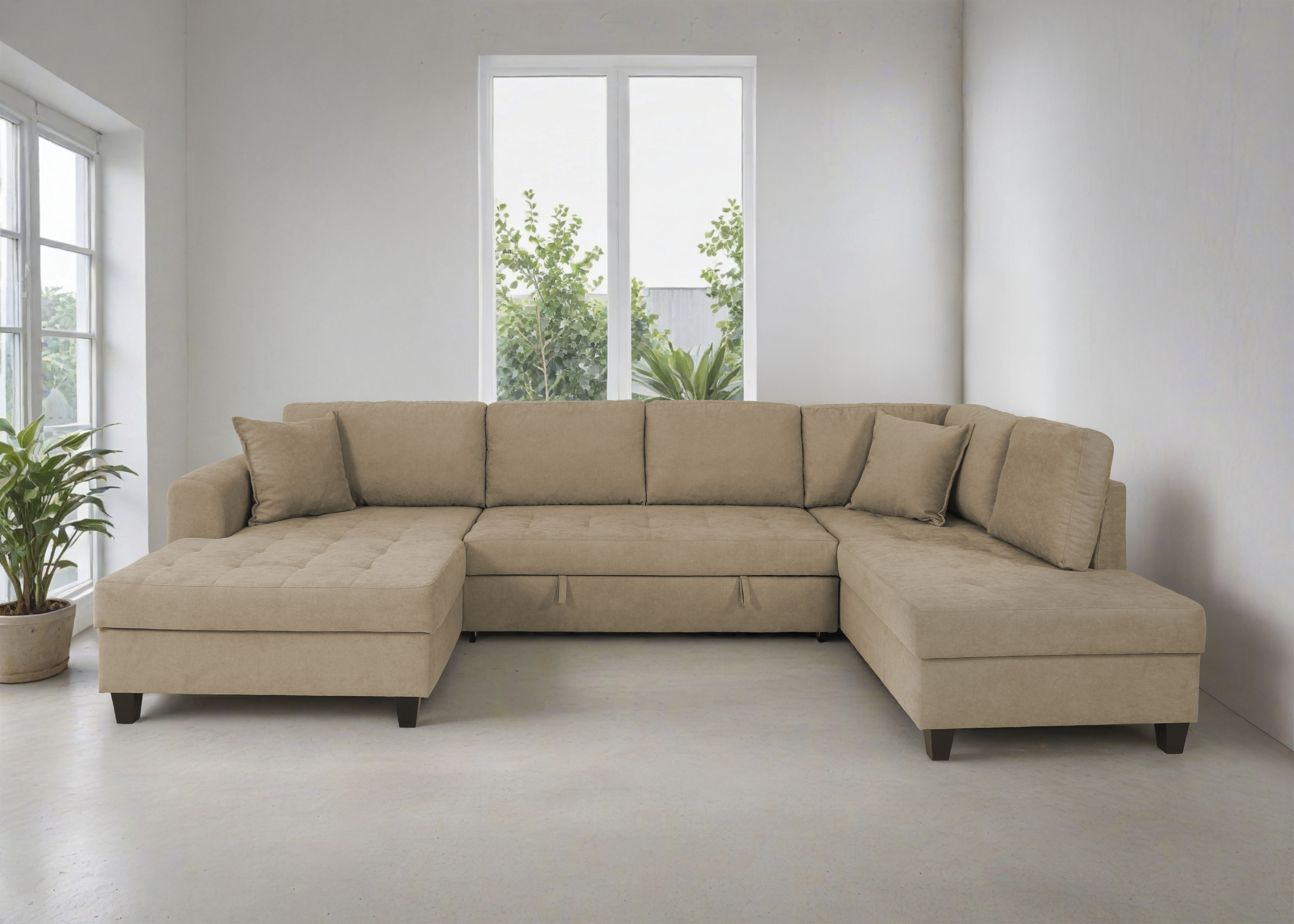 Trends by HG Wohnlandschaft "Moritz U-Form, B: 324 cm" mit Schlaffunktion, Bettkasten & Zierkissen