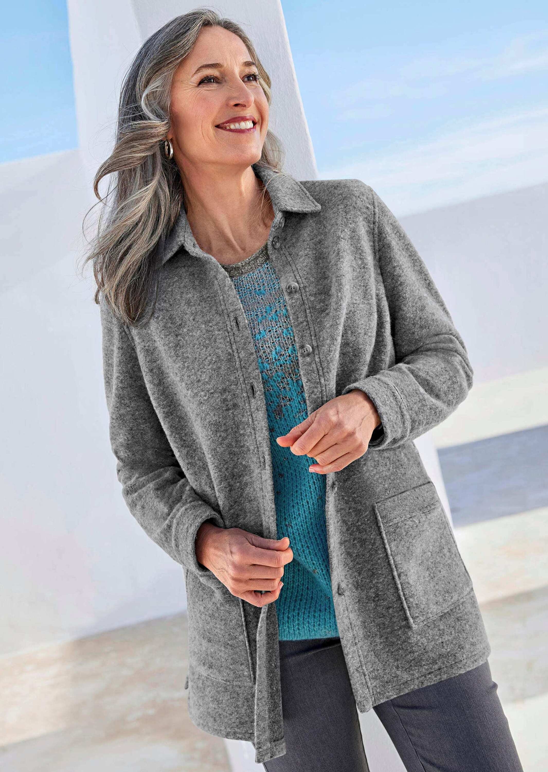 Thumbnail - GOLDNER Sommerjacke "Kurzgröße Lässige Wolljacke mit Hemdkragen" Knöpfe