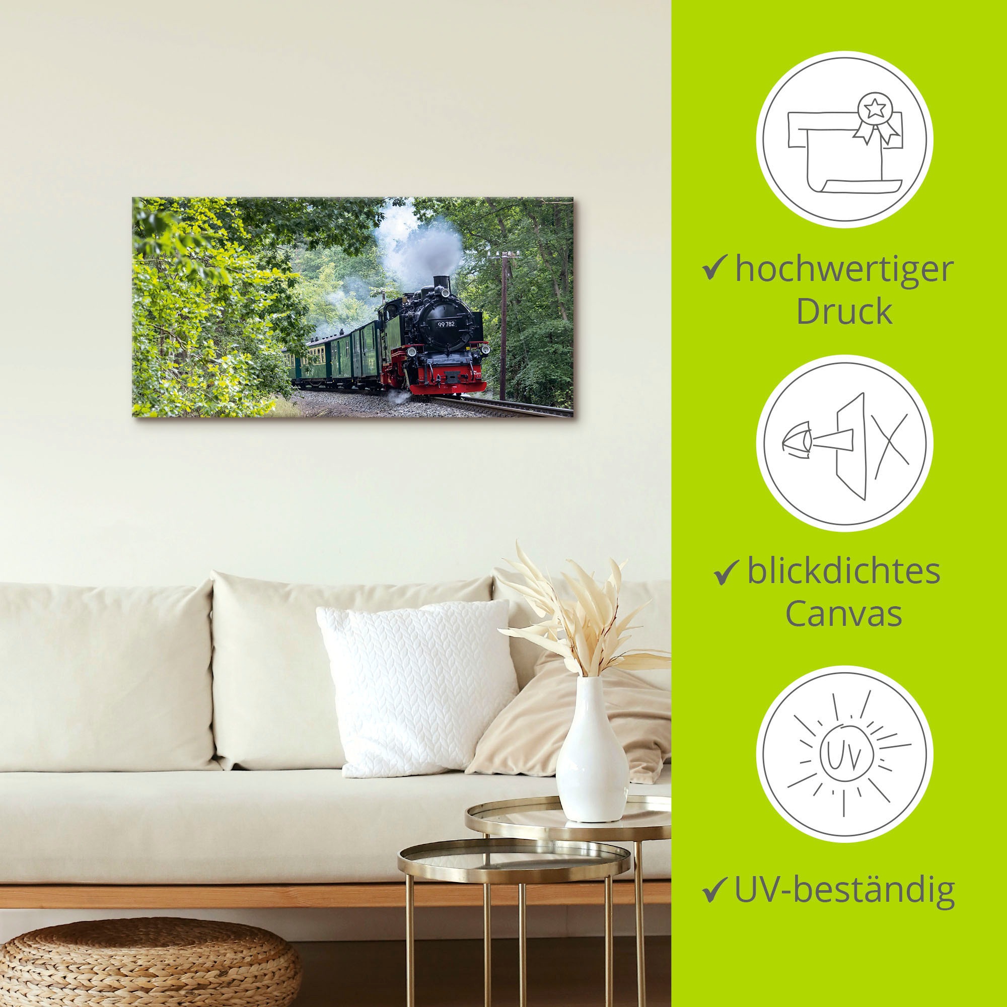 Artland Wandbild »Rügen Rasender Roland Panorama«, Zugbilder, (1 St.), als Leinwandbild in verschied. Größen