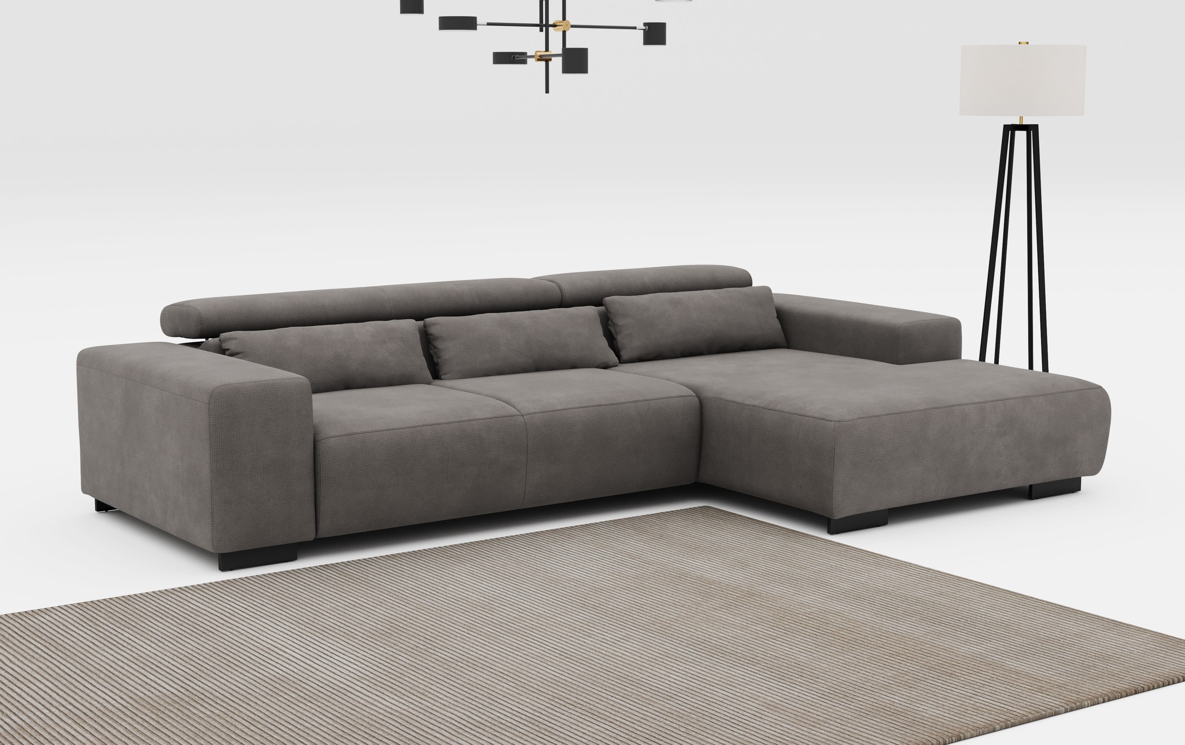 Ecksofa COTTA "Side L-Form, mit Kopfteilverstellung & 3 Nierenkissen", grau (stone), B:304cm H:71cm T:186cm, 96% POLYESTER (PES) / 4% POLYAMID (PA), Sofas, Ecksofa, optional motorische Sitztiefenverstellung