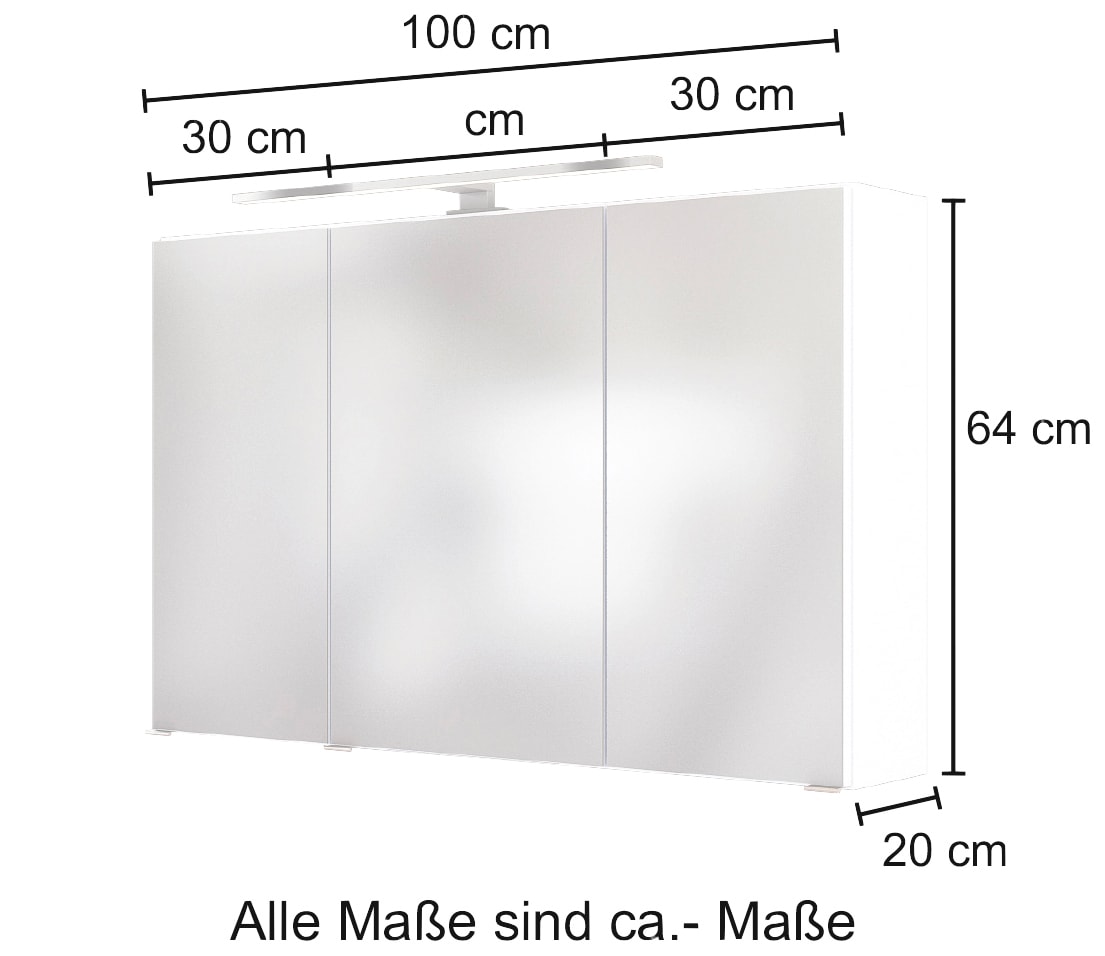 HELD MÖBEL Spiegelschrank »Baabe«, Breite 100 cm, mit 3D-Effekt, dank 3 Spiegeltüren