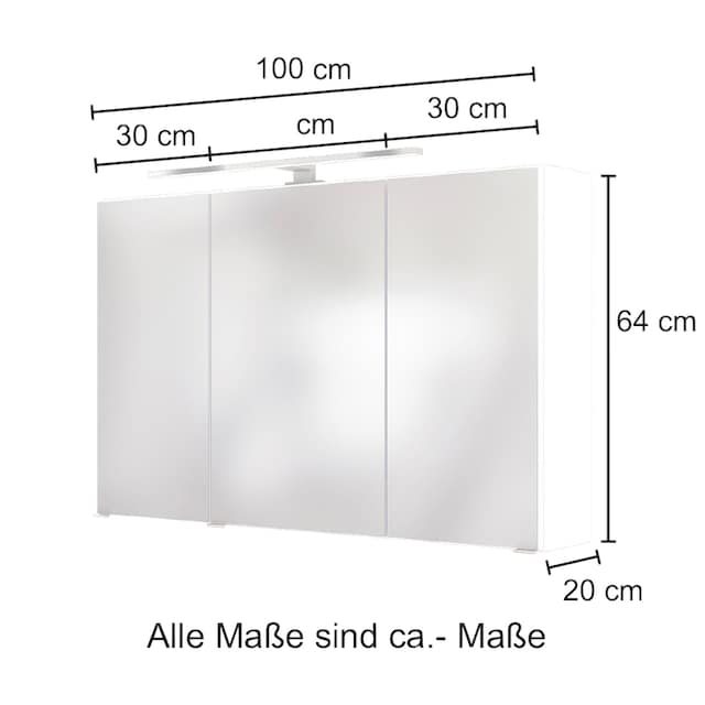 HELD MÖBEL Spiegelschrank »Baabe«, Breite 100 cm, mit 3D-Effekt, dank 3  Spiegeltüren bestellen | BAUR