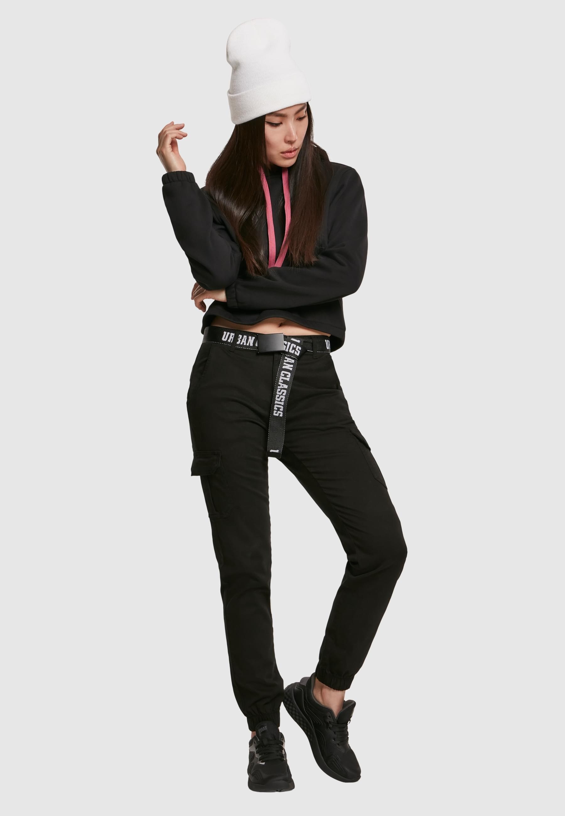 URBAN CLASSICS Rundhalspullover »Urban Classics Damen Ladies Contrast Drawstring Hoody«, (1 tlg.)