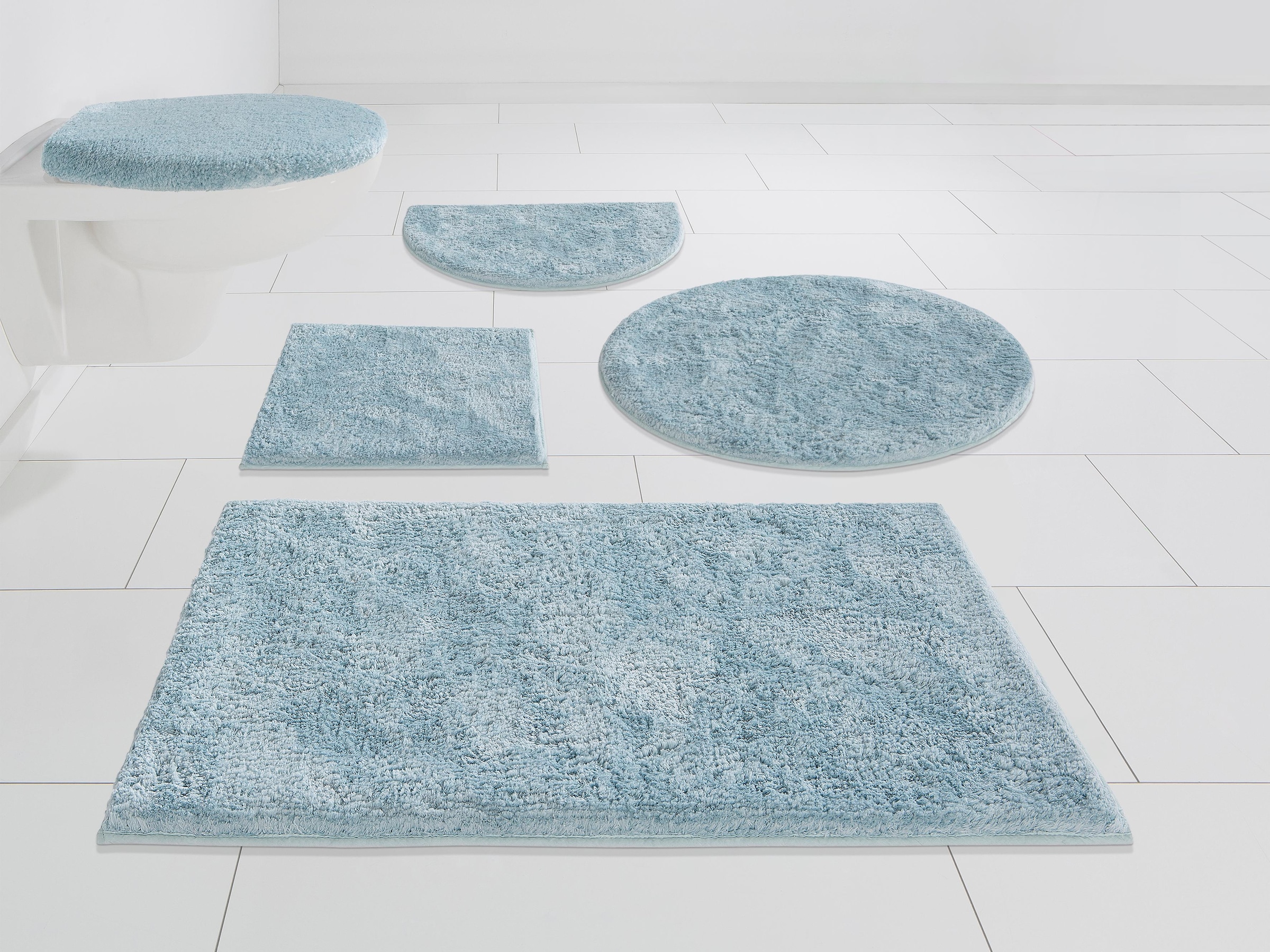 my home Badematte »Jos, Badvorleger, Badezimmer Teppich«, rutschhemmend beschichtet, fußbodenheizungsgeeignet-schnell trocknend, Badematten in Pastell-Farben, Badteppich als 3 teiliges Set erhältlich