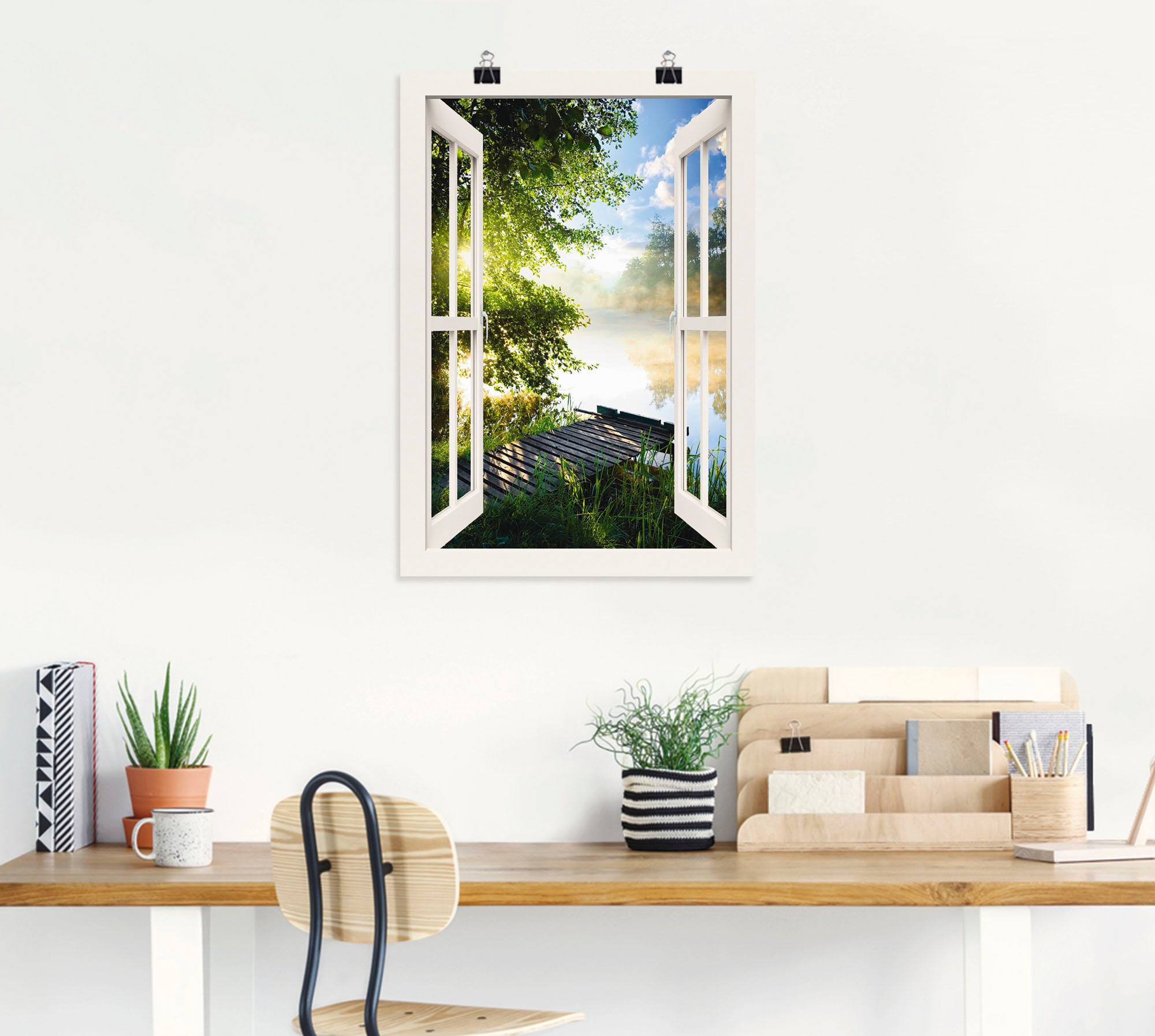 Artland Wandbild "Fensterblick Angelsteg am Fluss" Fensterblick 1 Stk. tlg. günstig online kaufen