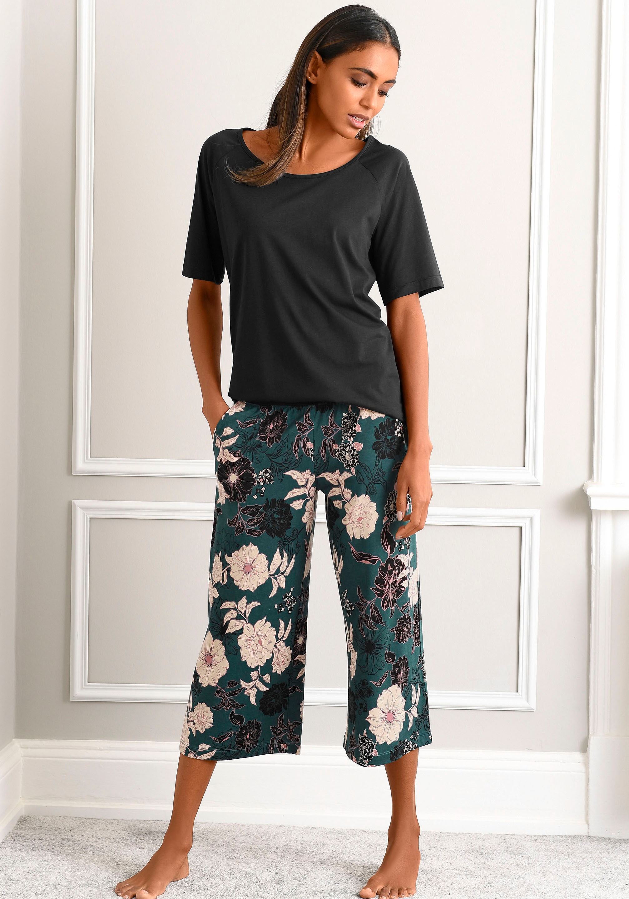 s.Oliver Bodywear mit Ärmeln halblangen BAUR Shirt Capri-Pyjama 