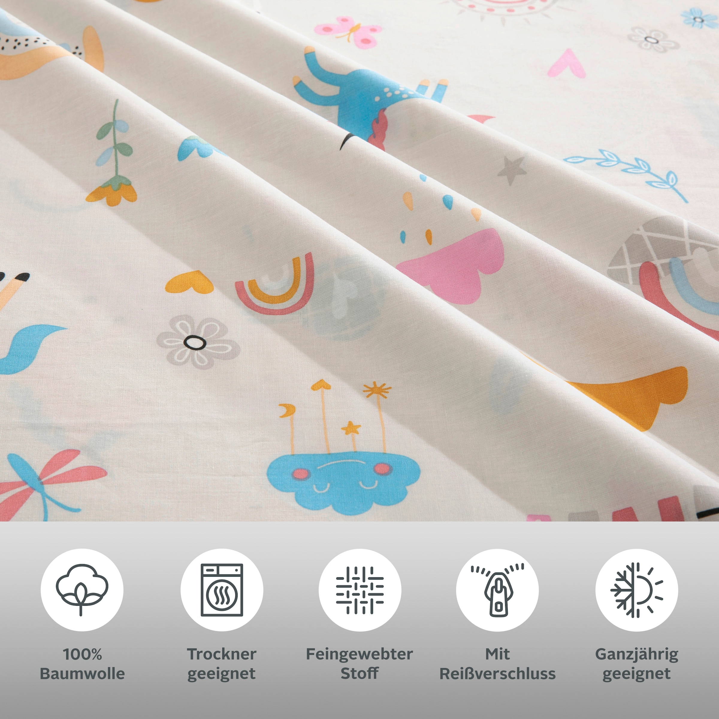 Lüttenhütt Kinderbettwäsche »CUDDLEE«, (2 tlg.), in vielen Designs verfügbar: Dino,Einhorn,Weltraum,Baustelle