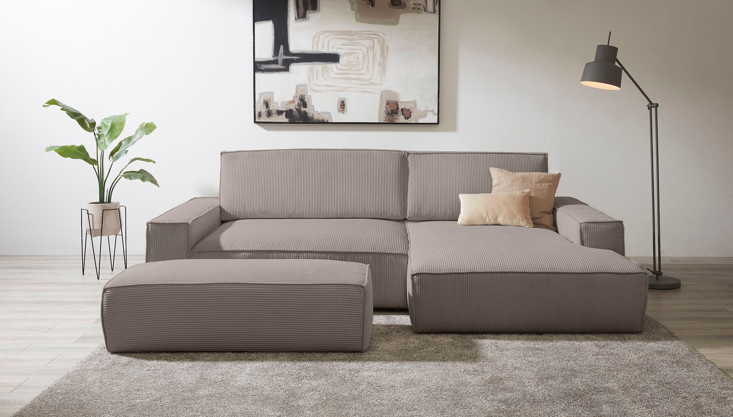 OTTO home Polsterecke "SHERWOOD XXL tief, L-Form, Schlaffunktion, Bigsofa, Cord, Leinenoptik" stellbar zum Schlafsofa (Krokodilverbinder), Cord, Leinenoptik
