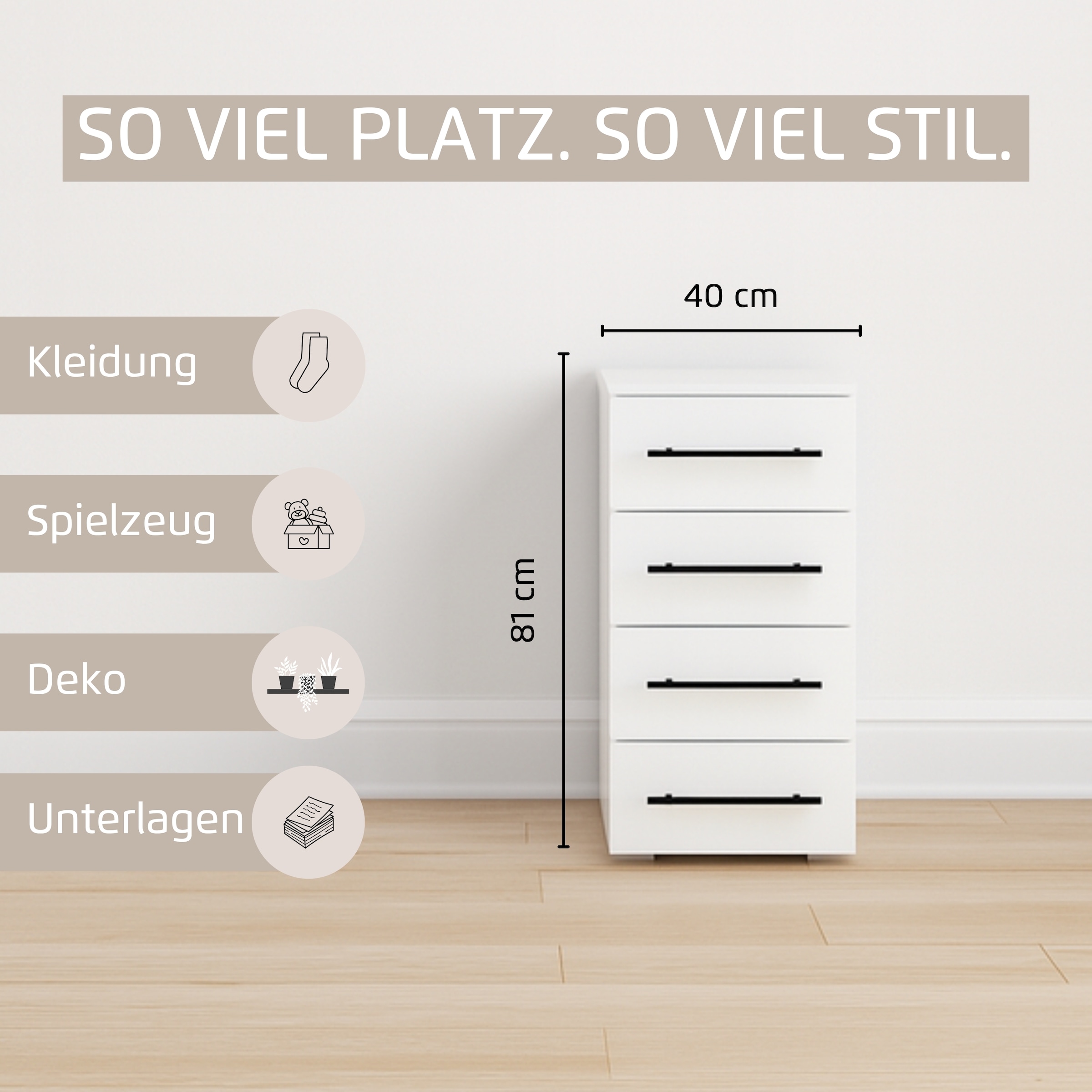 rauch Schubkastenkommode »Sideboard Schubladenkommode AVOLA mit Dekorfront« Breite 40 cm inkl. Soft-Close-Funktion,  mit 4 geräumigen Schubladen für viel Stauraum MADE IN GERMANY