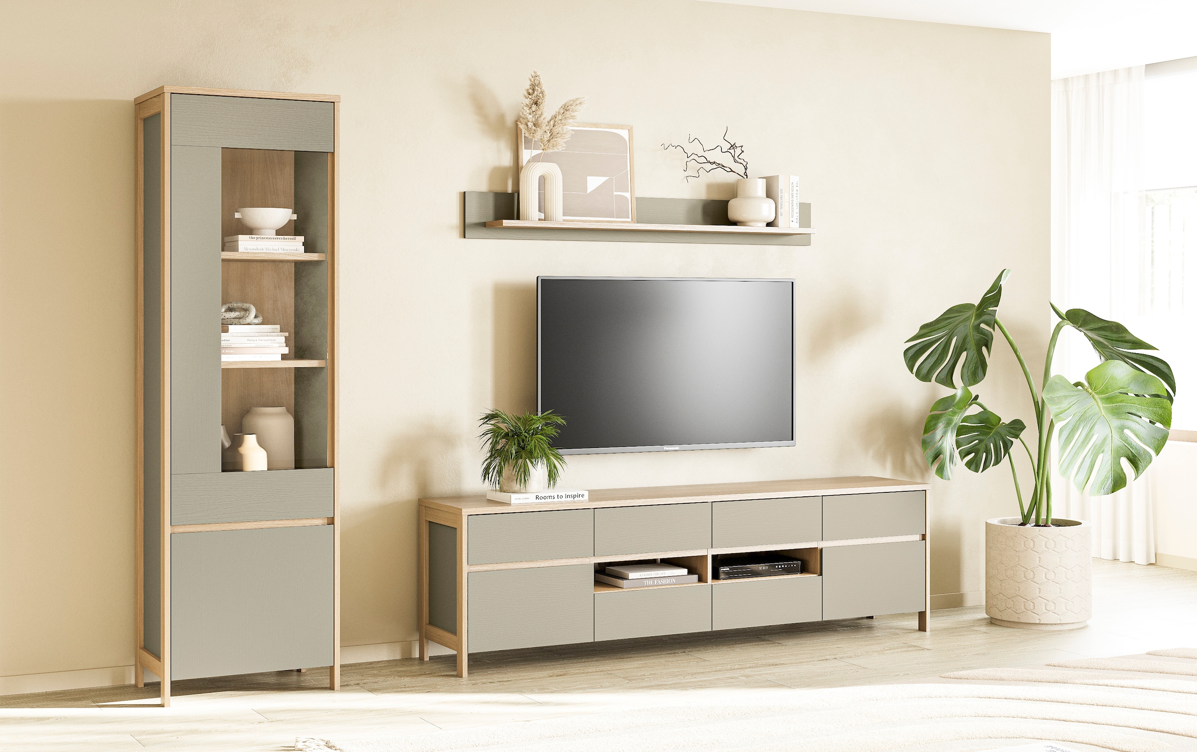 Home affaire Wohnwand »Stranda, moderne Anbauwand, Komplettset im Scandi-Style«, (3 St.), enthält Vitrine, Lowboard und Wandboard, 270 cm breit