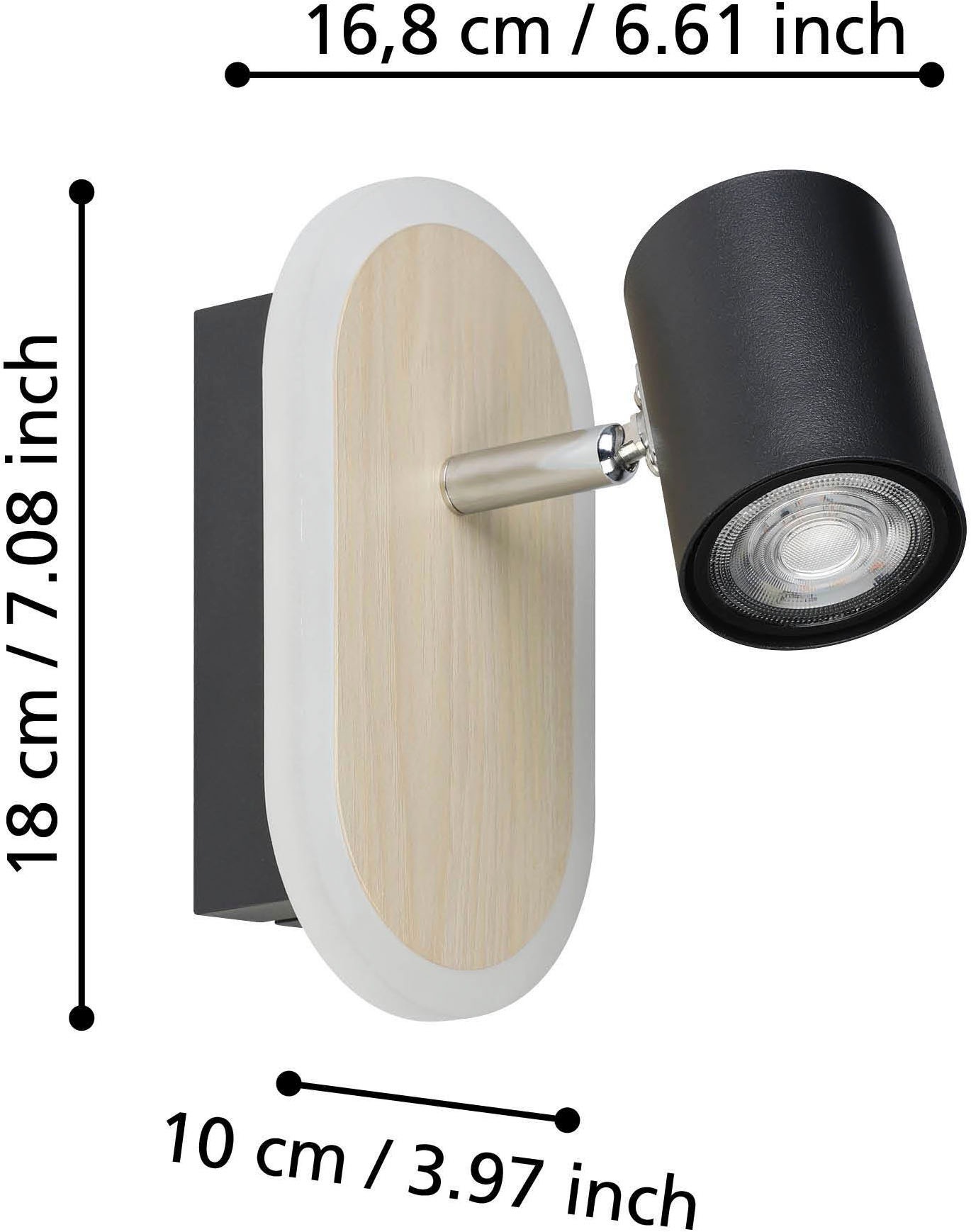 EGLO Deckenleuchte »Rimbocchi Wandleuchte, Metall und Holz-Optik, Spotbalken schwenkbar« LED-Modul 1 Stk. Warmweiß Spot - L18 x B10 x H15 cm - schwarz, braun - 7W inkl.
