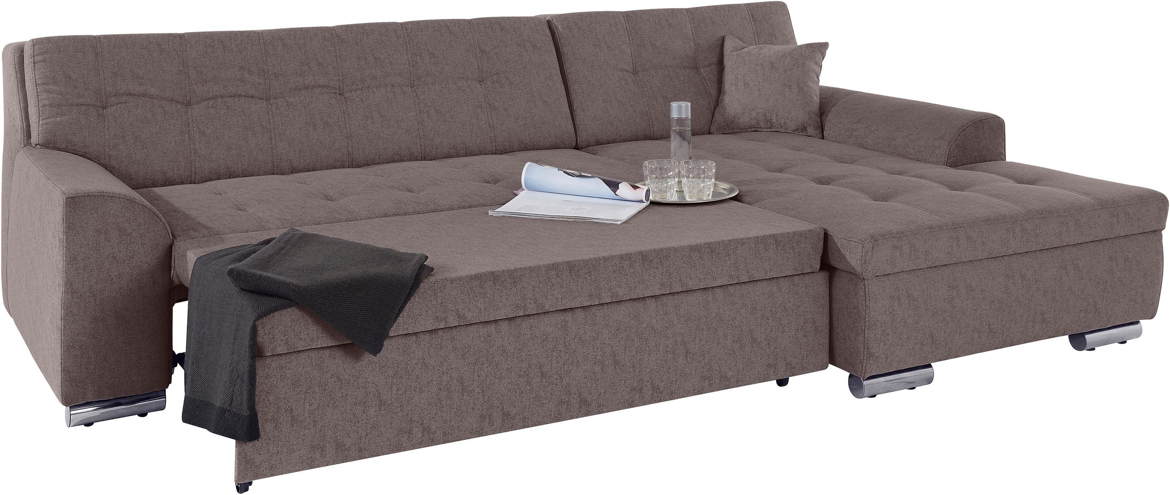 DOMO collection Ecksofa »Aversa, moderne Steppung im Sitz und Rücken, geschwungene Armlehnen,«, L-Form, wahlweise mit Bettfunktion
