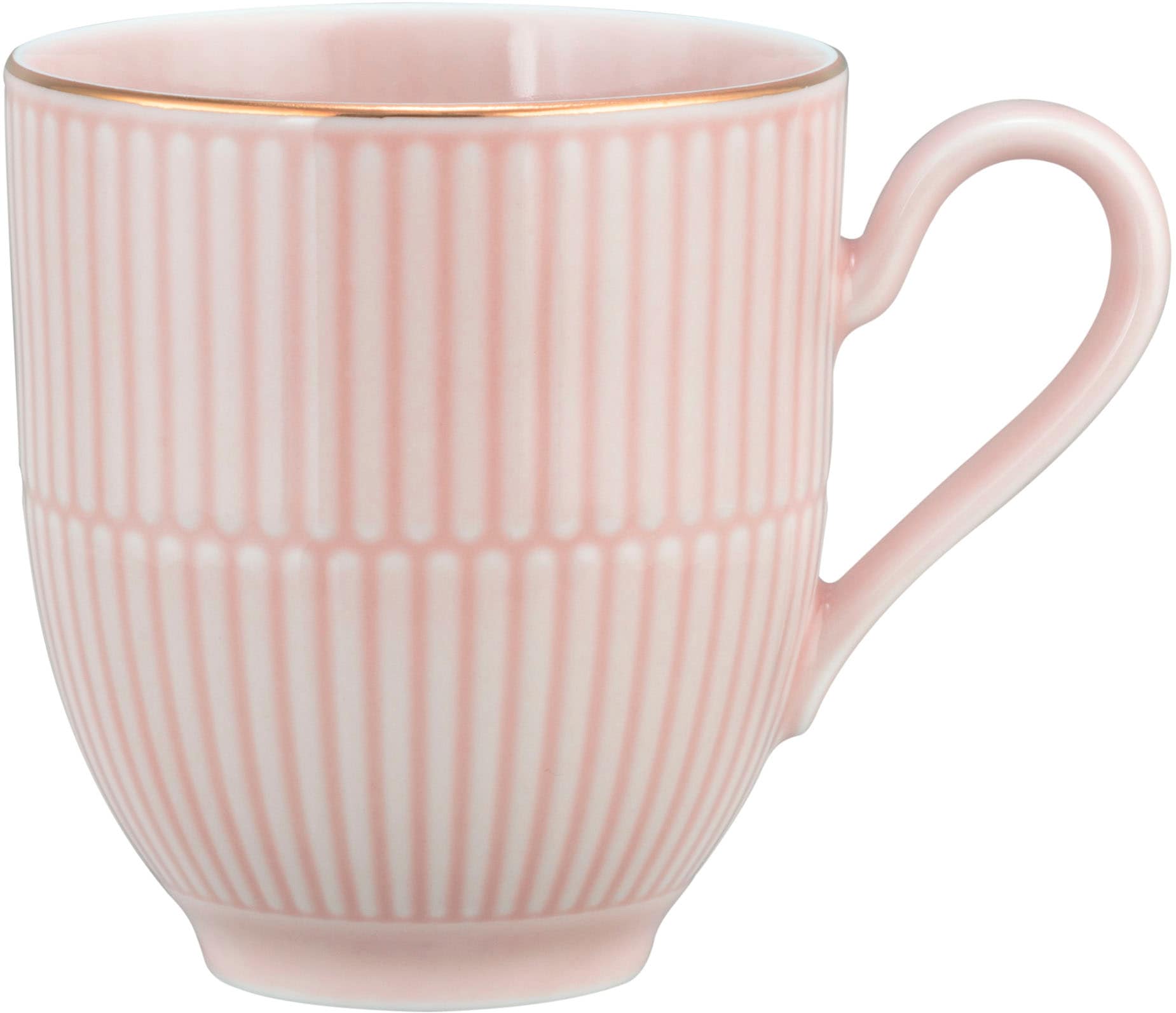 Becher SELTMANN WEIDEN "Amina", rosa, weiß, gold, B:8,6cm H:9,6cm Ø:12cm, Porzellan, Trinkgefäße, Becher, Kaffeebecher, Tasse, mit Relief und edler Goldumrandung