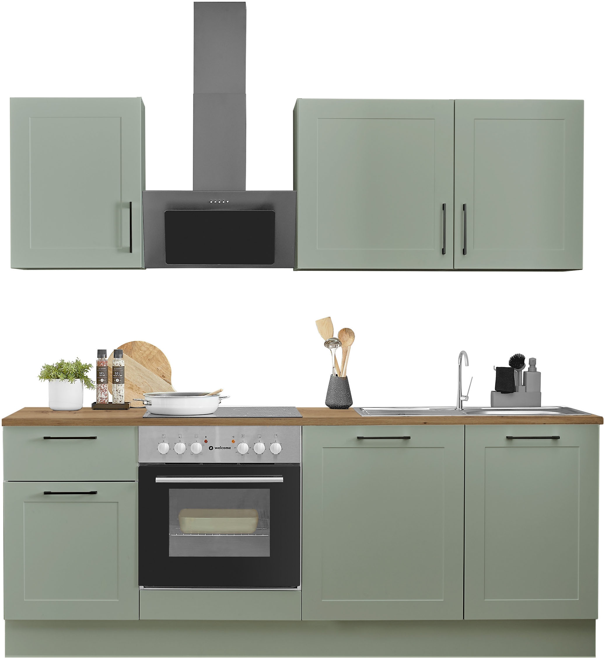 BASIC by Balculina Küchenzeile »Marsi«, Breite 220 cm, wahlweise mit E-Geräten, mit Soft-Close-Funktion