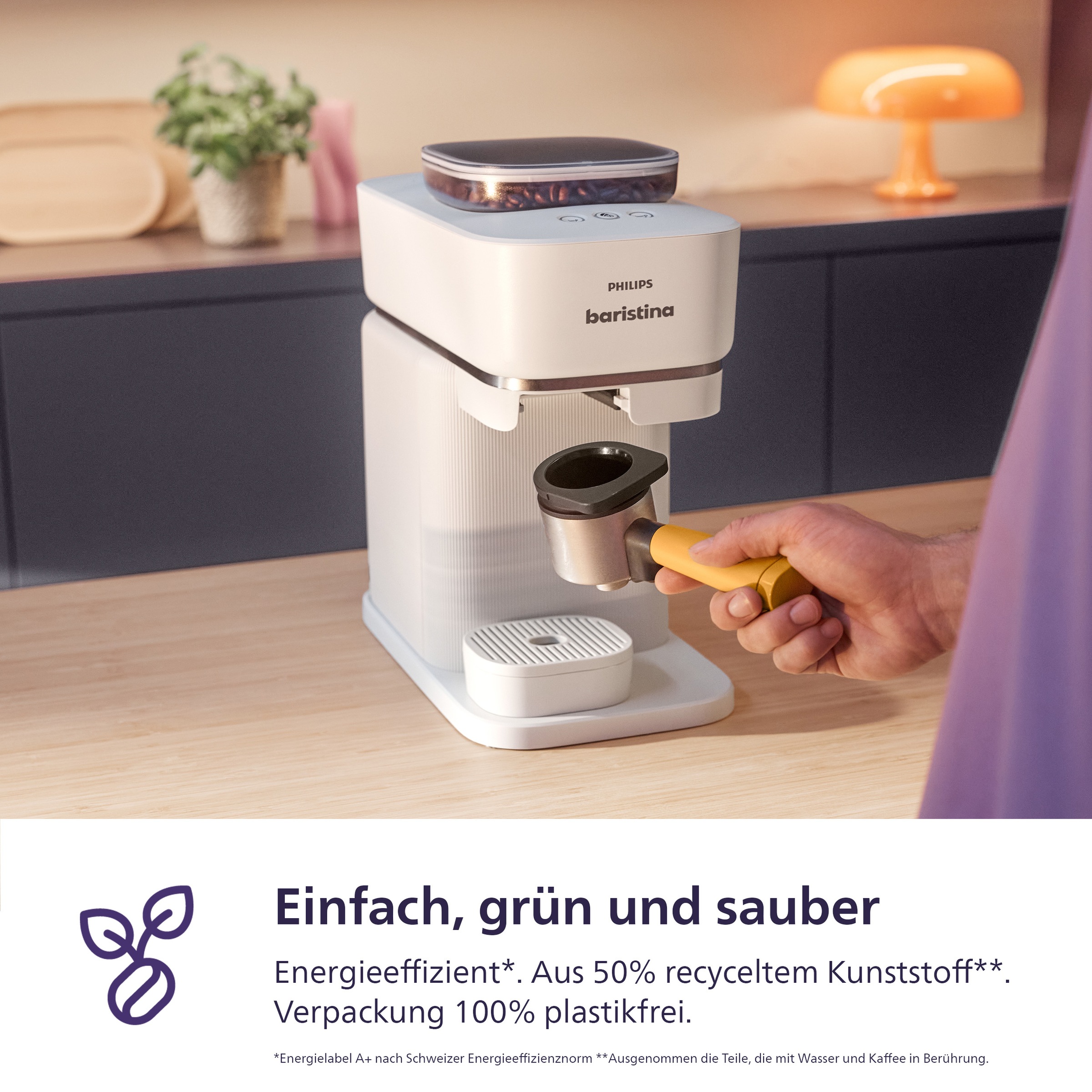 PHILIPS baristina Espressomaschine »BAR302/20 mit Mahlwerk für ganze Bohnen«, 16 bar Pumpendruck, Naturweiß/Eschenholz