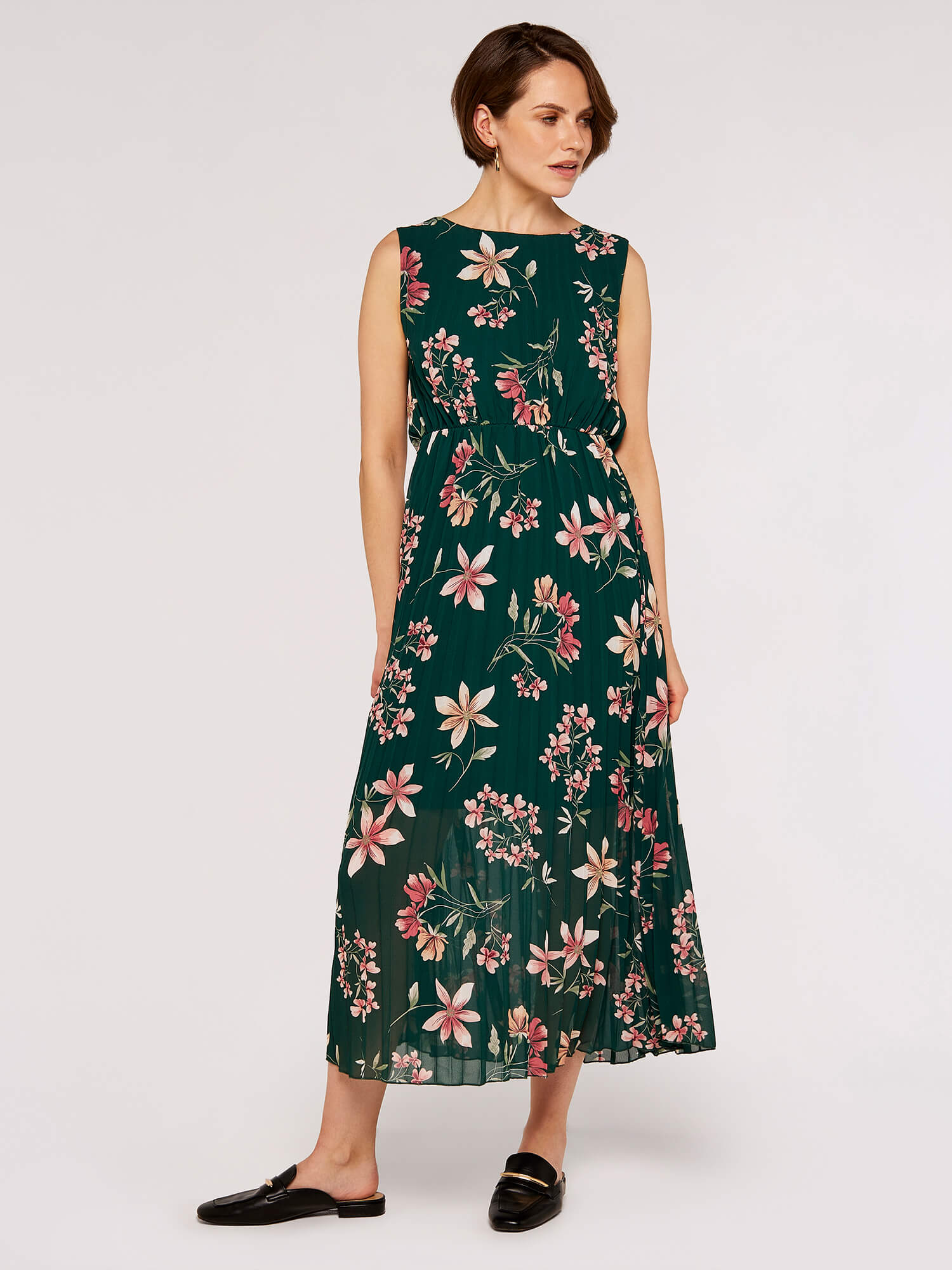 Apricot Midikleid "Florales Plisseekleid" beidseitig tragbar