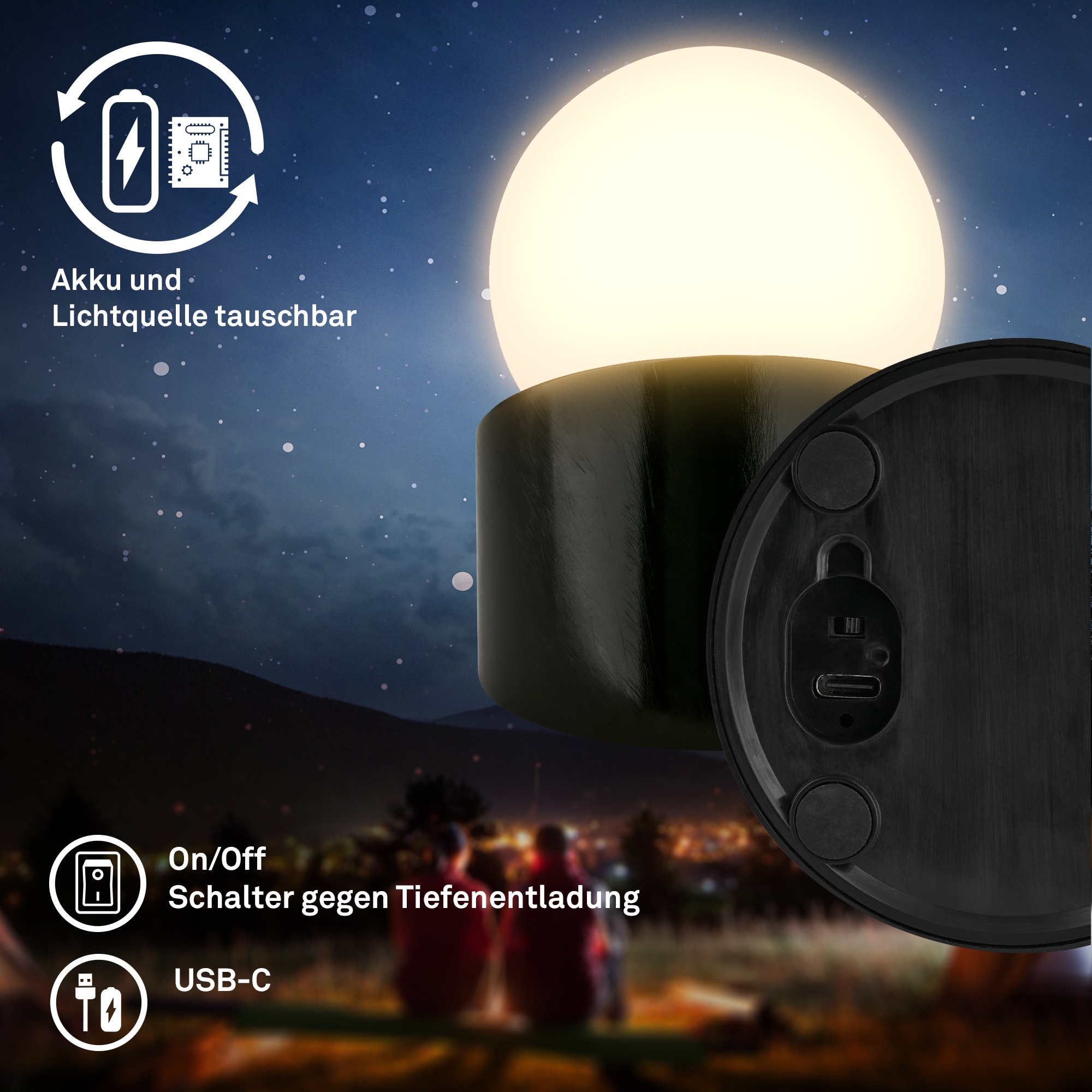 Briloner Leuchten LED Außen-Tischleuchte »SORA« LED-Board 2 Stk. Warmweiß kabellos 10x8x9cm Schwarz 2W Kinderzimmer Flur Outdoor Aussen 2er-Set