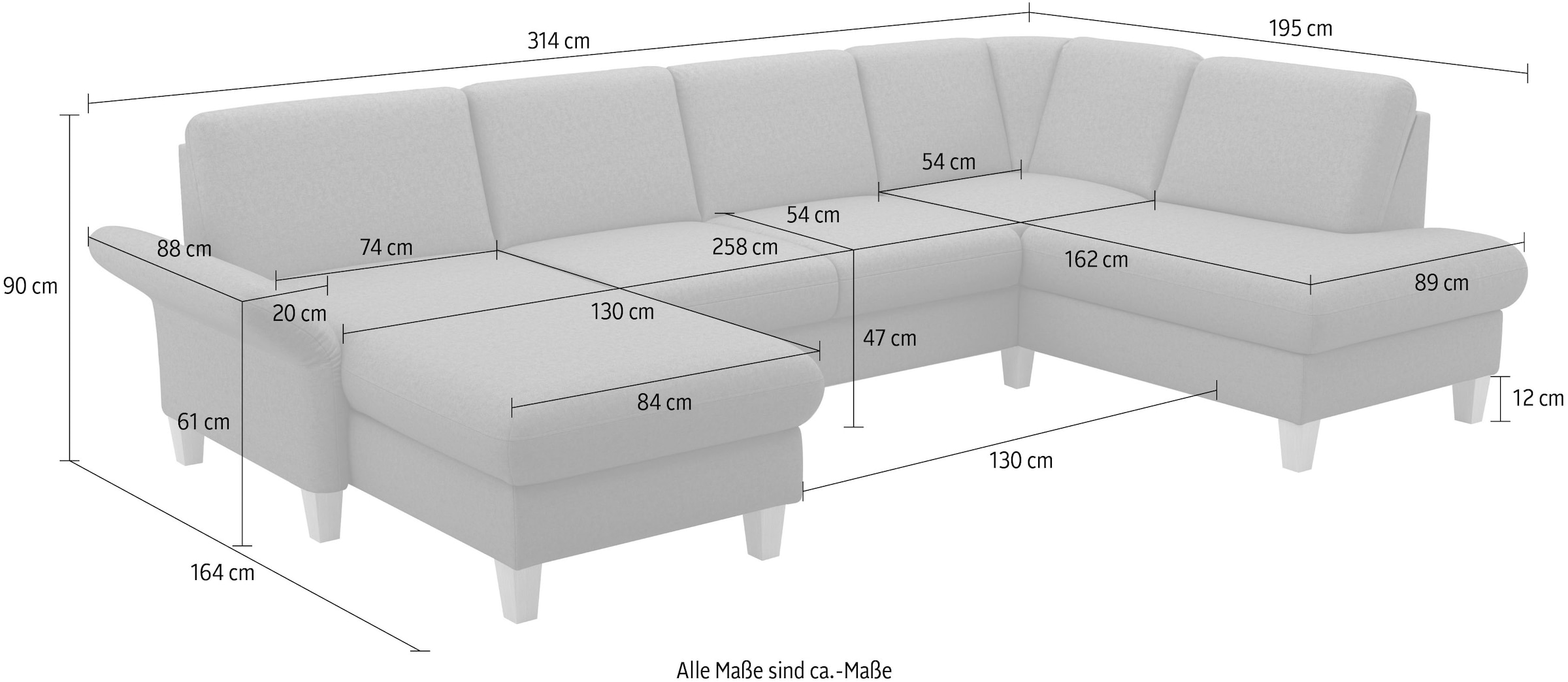 Home affaire Wohnlandschaft »Rochelle, U-Form« optional mit Armteilverstellung, mit Bettfunktion & Bettkasten